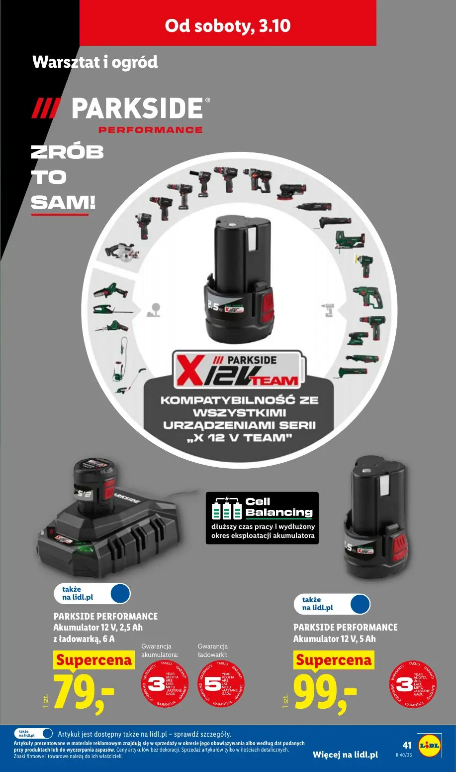 Lidl gazetka, strona 49 z 58 — PARKSIDE PERFORMANCE Akumulator 12 V, 2,5 Ah z ładowarką, 6 A, PARKSIDE PERFORMANCE Akumulato…