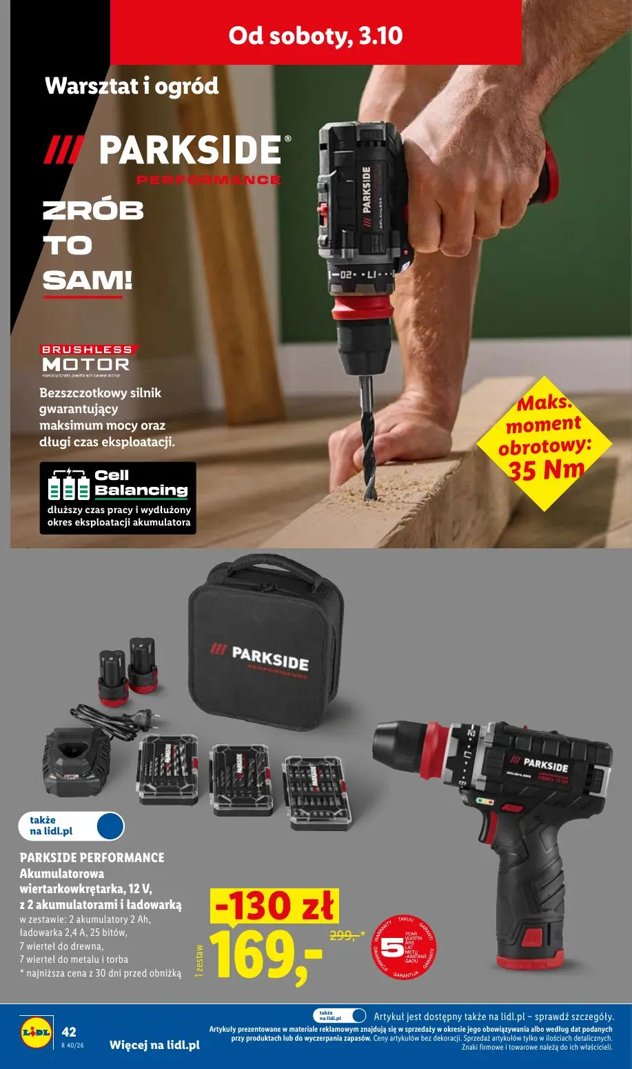 Lidl gazetka, strona 50 z 58 — PARKSIDE PERFORMANCE Akumulatorowa wiertarkowkrętarka, 12 V, z 2 akumulatorami i ładowarką