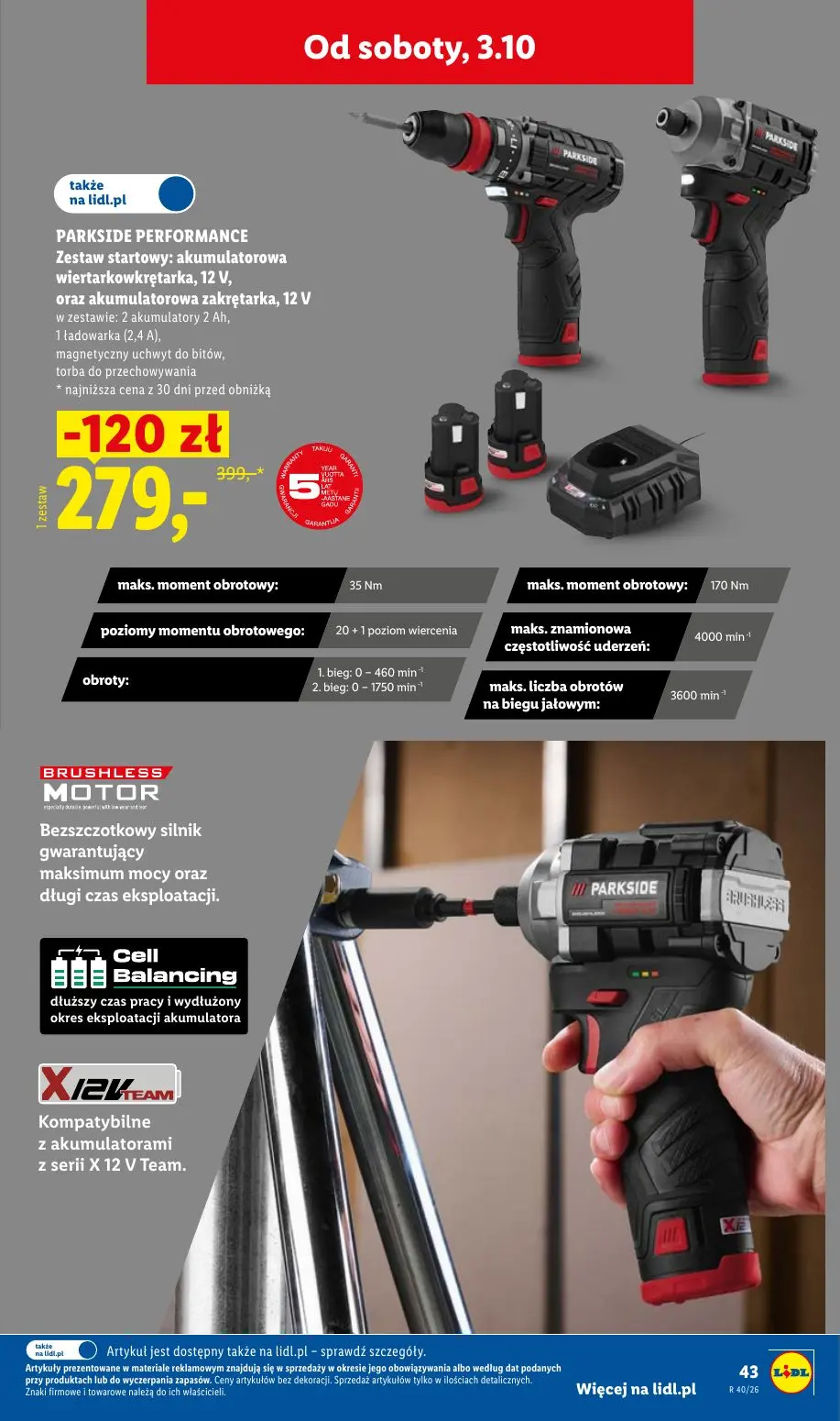 Lidl gazetka, strona 51 z 58 — PARKSIDE PERFORMANCE Zestaw startowy: akumulatorowa wiertarkowkrętarka, 12 V, oraz akumulator…
