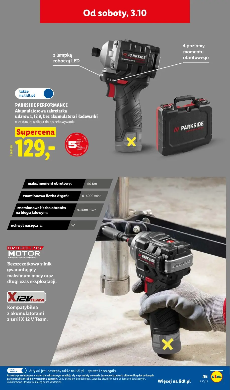 Lidl gazetka, strona 53 z 58 — PARKSIDE PERFORMANCE Akumulatorowa zakrętarka udarowa, 12 V, bez akumulatora i ładowarki w ze…
