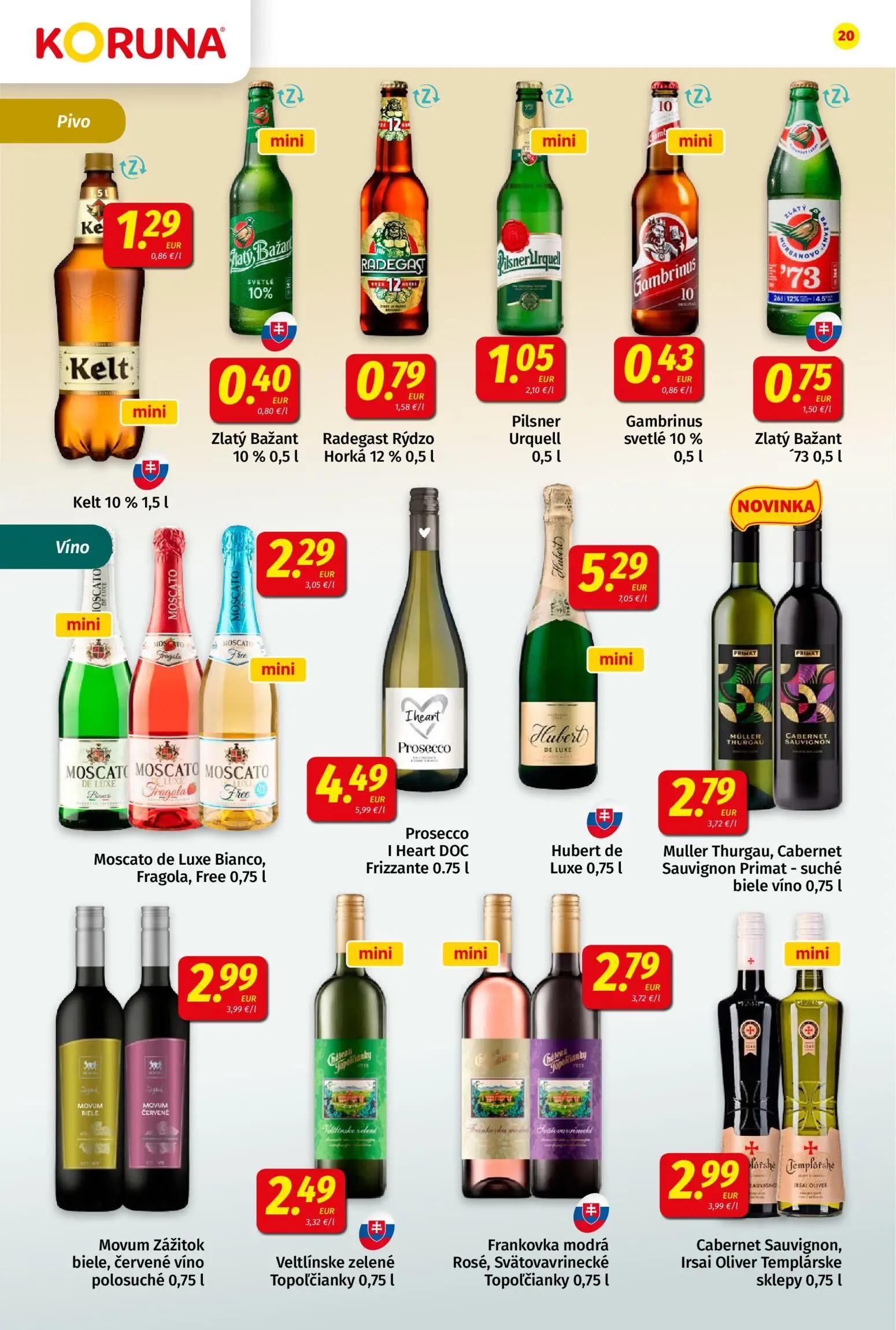 Koruna leták, strana 20 z 24 — Kelt 10%, Zlatý Bažant 10%, Radegast Rýdzo Horká 12%