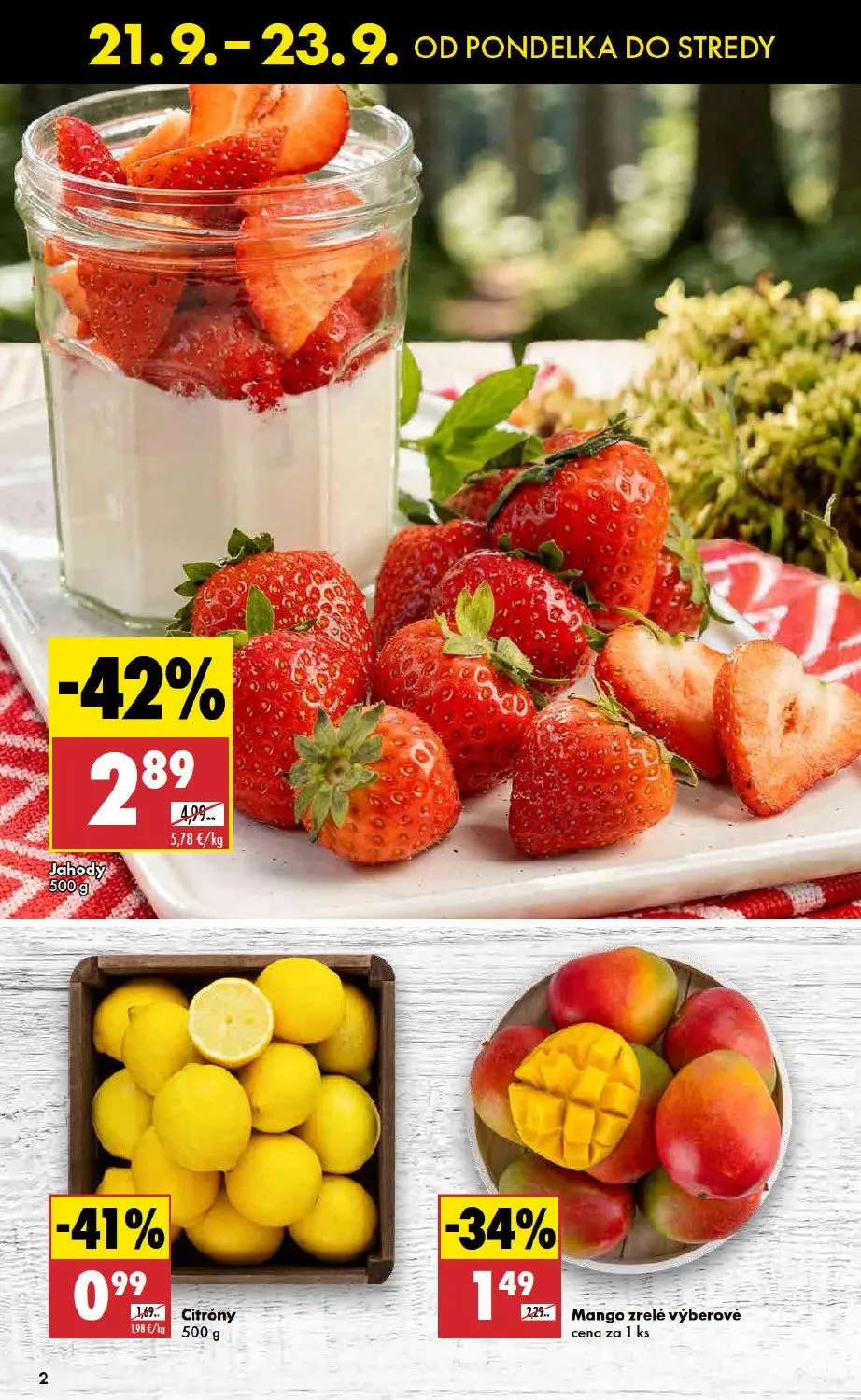 Biedronka leták, strana 2 z 11 — Jahody, Mango zrelé výberové, Citróny