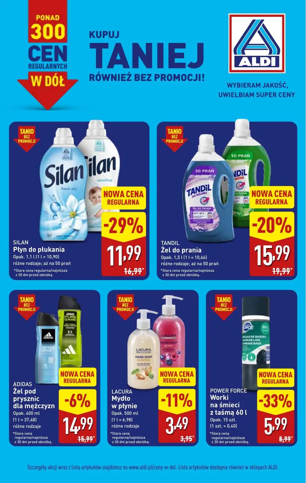 ALDI gazetka, strona 4 z 4 — SILAN Płyn do płukania, TANDIL Żel do prania, POWER FORCE Worki na śmieci z taśmą 60 l