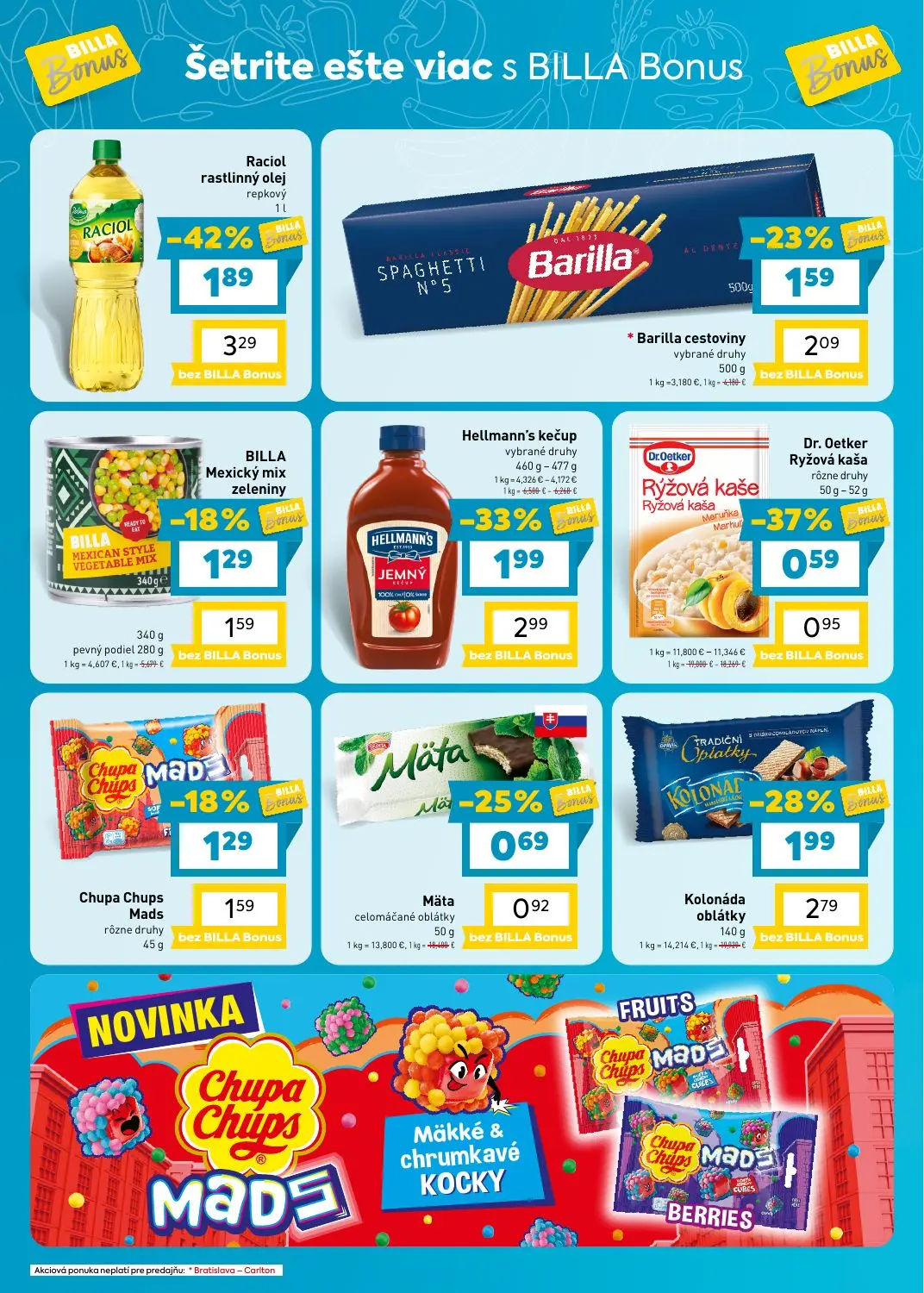 Billa leták, strana 4 z 8 — Raciol rastlinný olej repkový, Hellmann's kečup vybrané druhy, Kolonáda oblátky