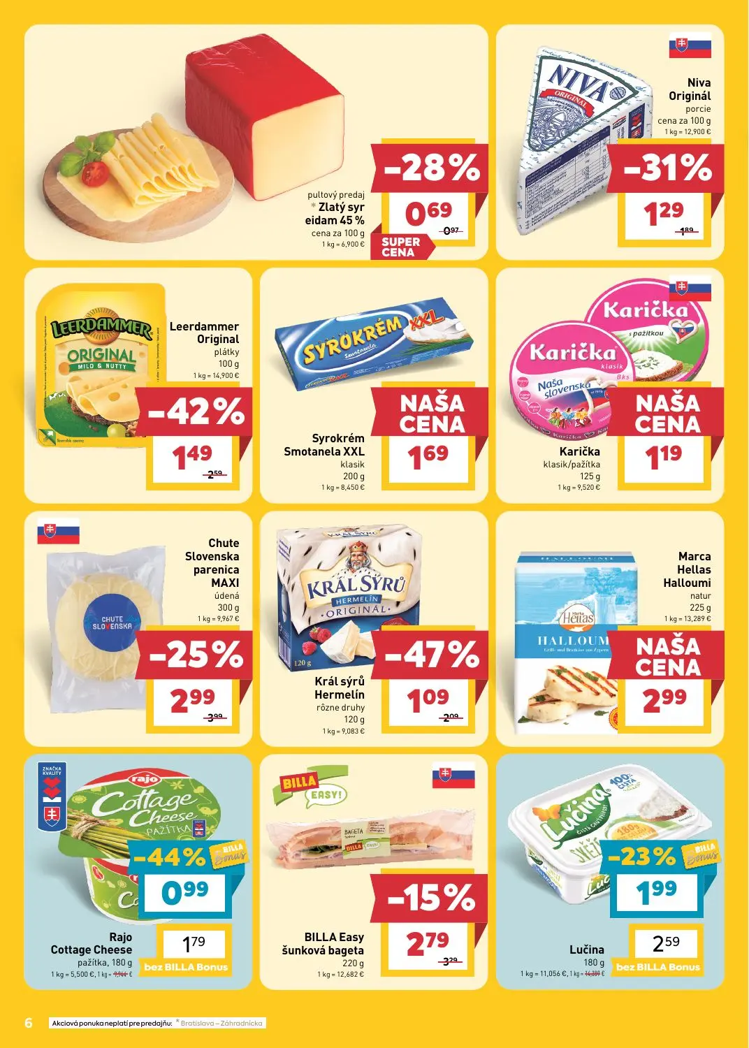 Billa leták, strana 6 z 25 — Leerdammer Original, Chute Slovenska parenica MAXI, Král sýrů Hermelín