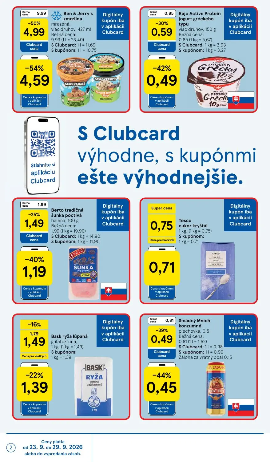 Tesco leták, strana 2 z 48 — Ben & Jerry's zmrzlina mrazená, viac druhov, 427 ml, Berto tradičná šunka poctivá balená, Bask …