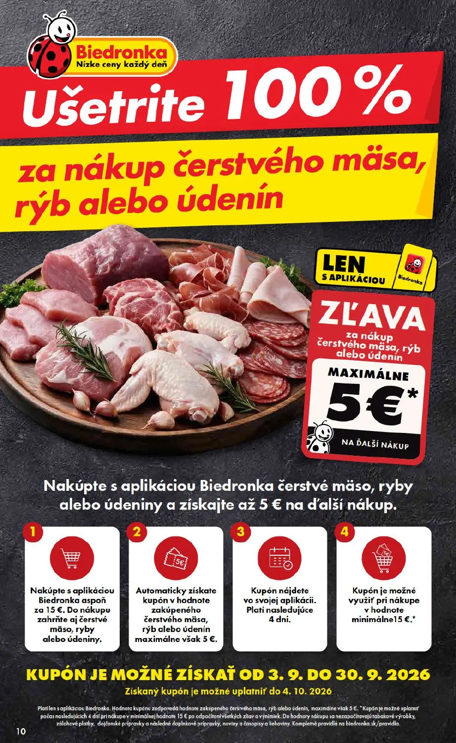 Biedronka leták, strana 10 z 11 — ZĽAVA za nákup čerstvého mäsa, rýb alebo údenín
