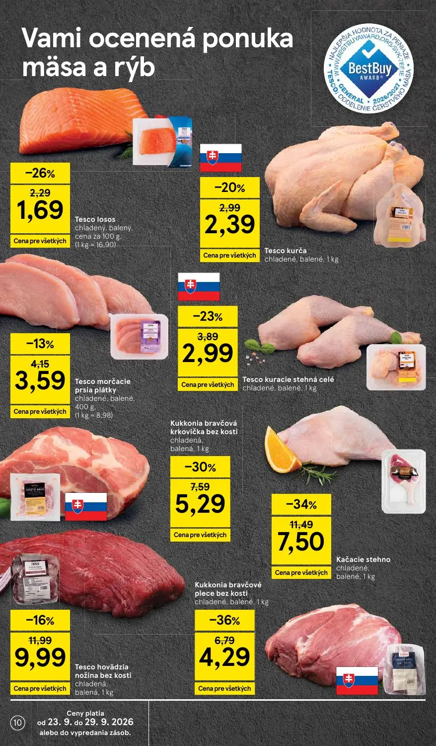 Tesco Supermarket leták, strana 10 z 32 — Kačacie stehno, Kukkonia bravčové plece bez kosti, Kukkonia bravčová krkovička bez…