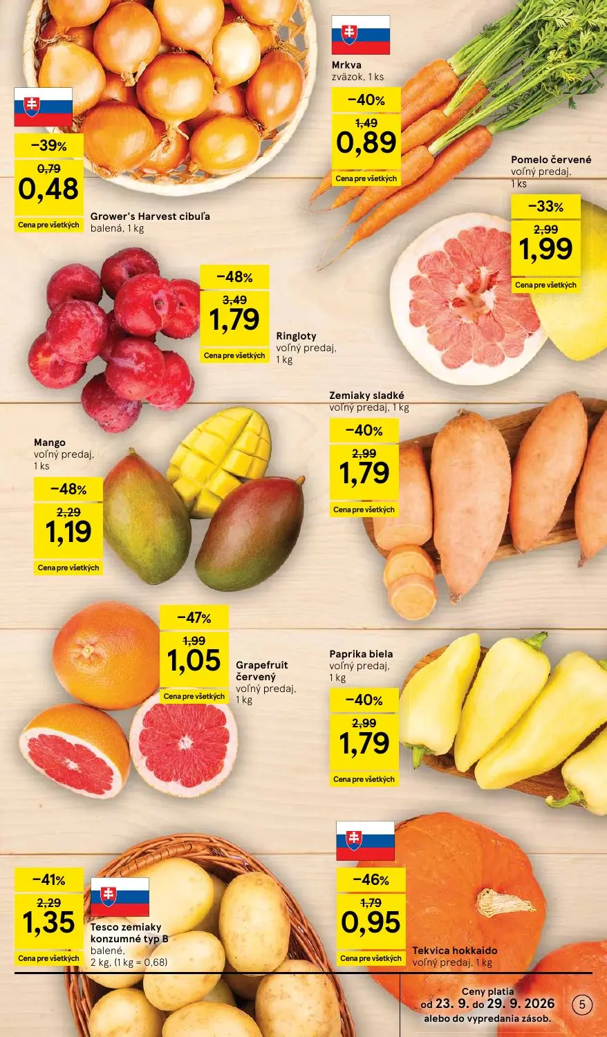 Tesco leták, strana 5 z 48 — Ringloty, Zemiaky sladké, Paprika biela