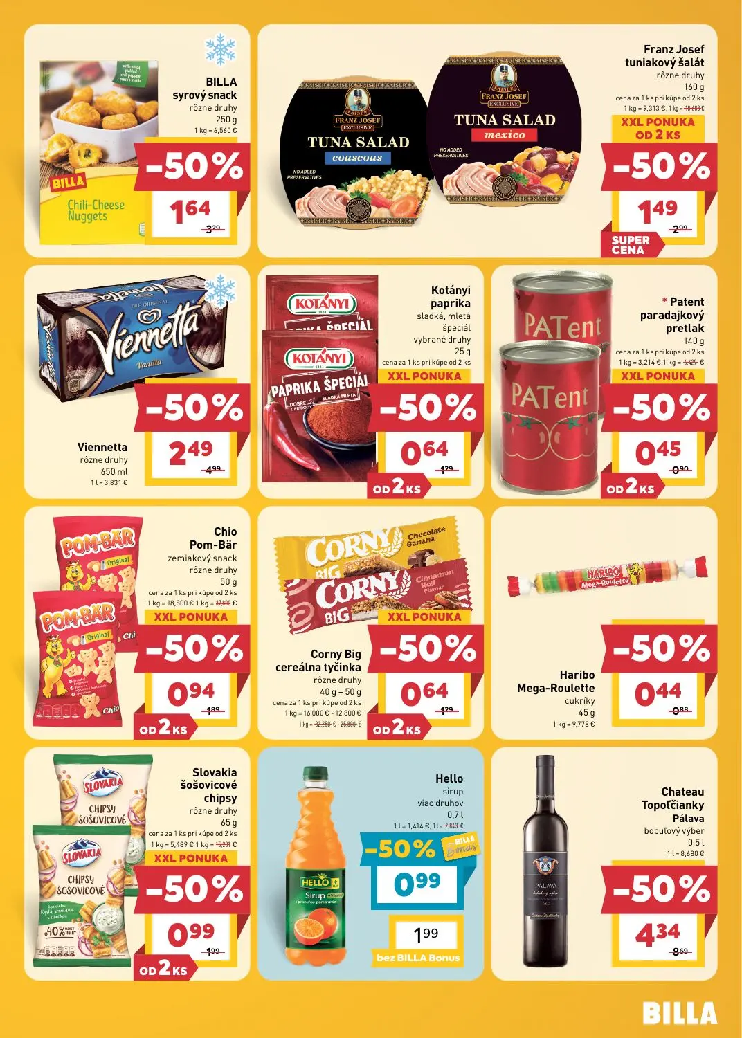 Billa leták, strana 11 z 25 — Chateau Topoľčianky Pálava bobuľový výber, Viennetta rôzne druhy, BILLA syrový snack rôzne dru…