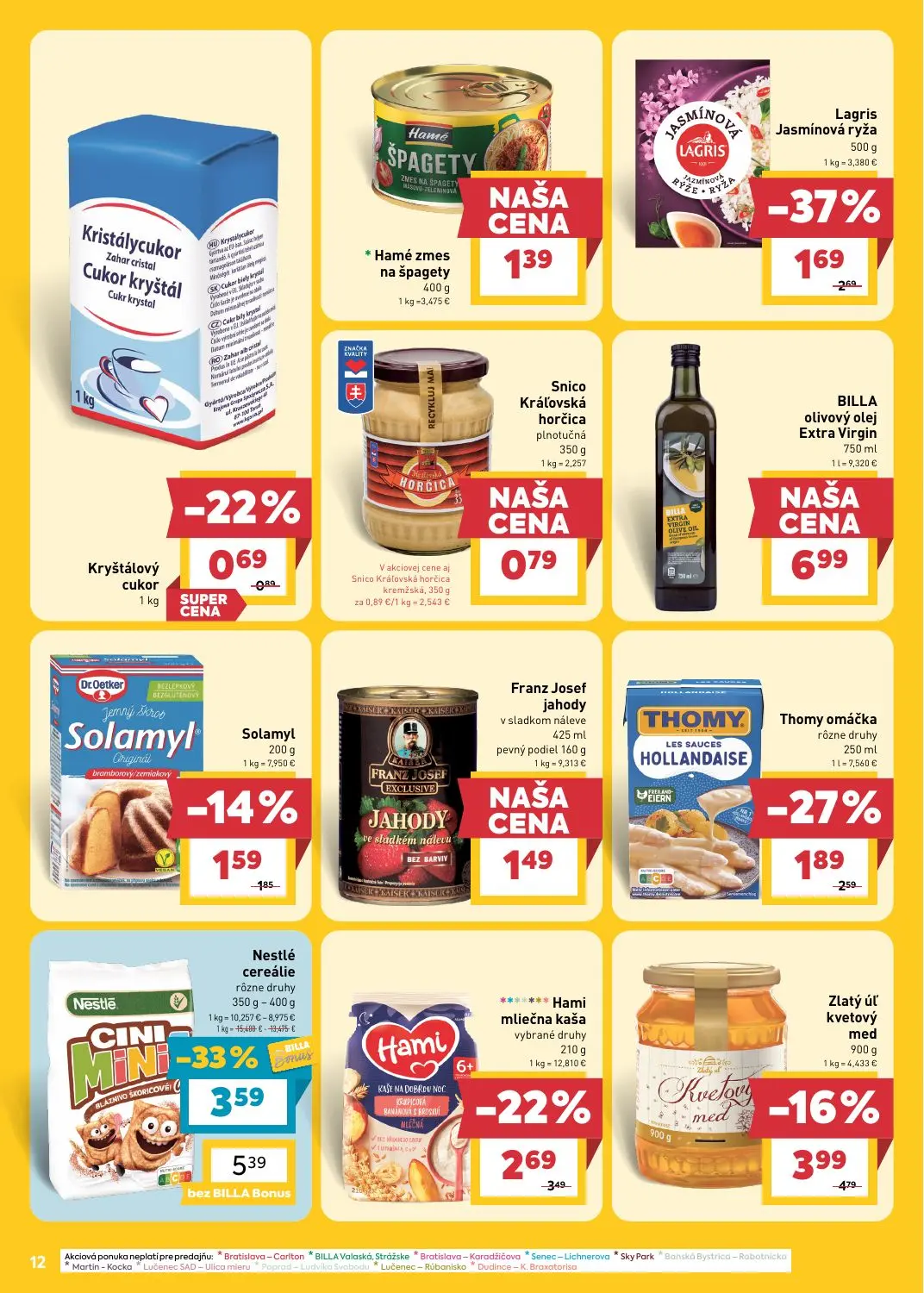 Billa leták, strana 12 z 25 — Nestlé cereálie rôzne druhy, Lagris Jasmínová ryža, Hami mliečna kaša vybrané druhy
