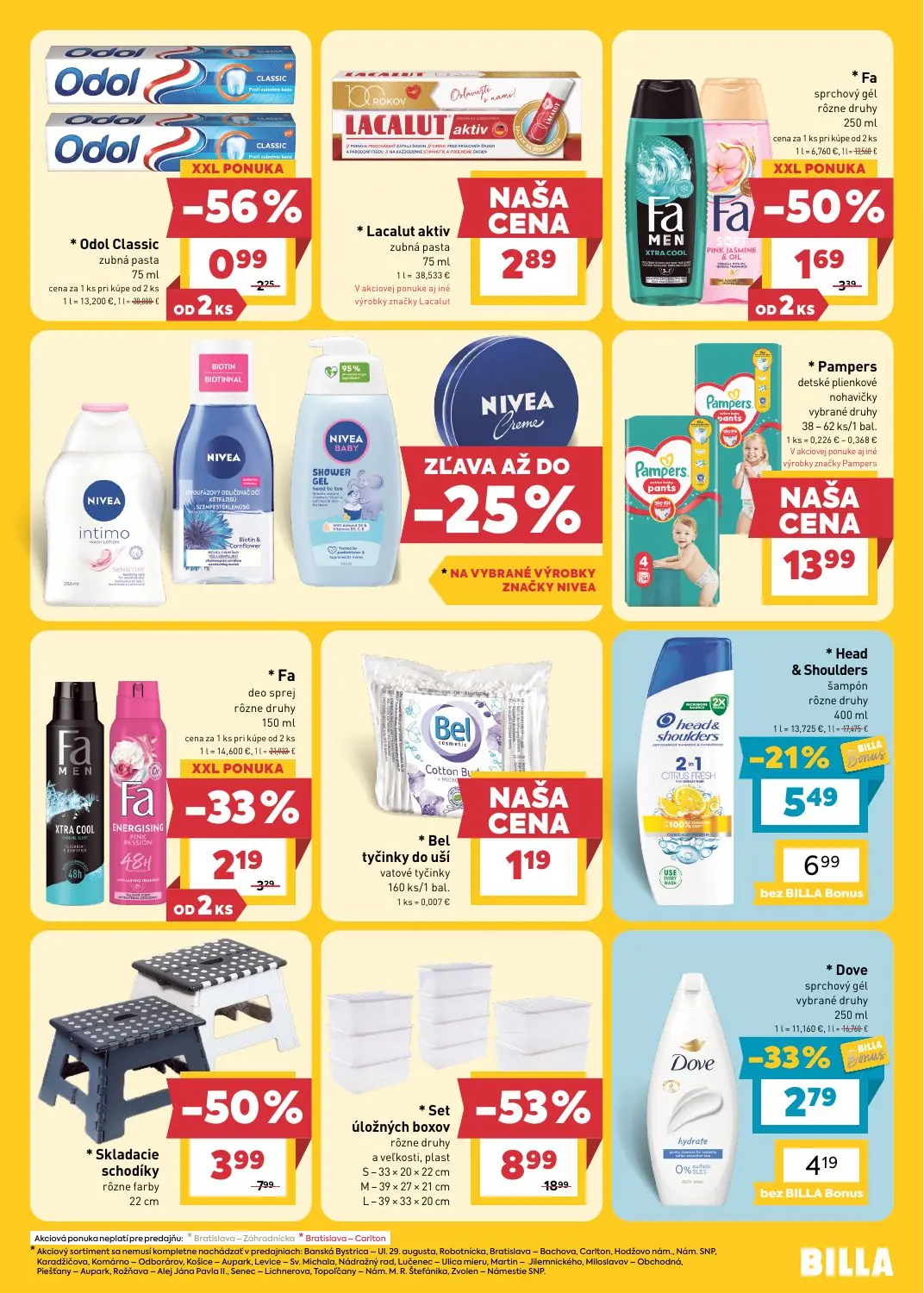 Billa leták, strana 19 z 25 — Set úložných boxov rôzne druhy a veľkosti, plast, Skladacie schodíky rôzne farby, Fa sprchový …