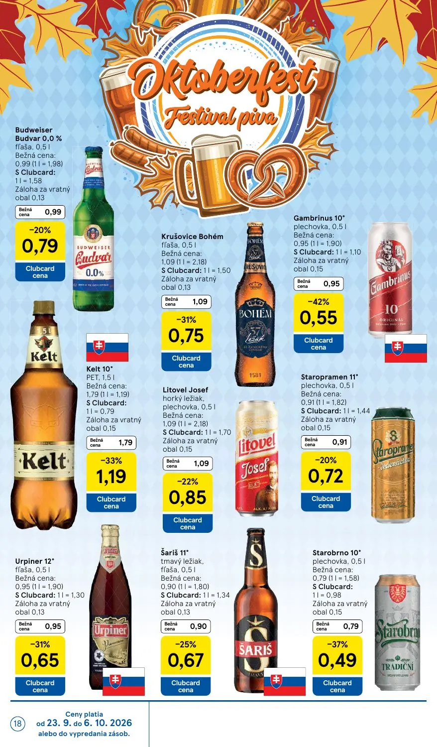 Tesco leták, strana 18 z 48 — Kelt 10°, Gambrinus 10°, Krušovice Bohém