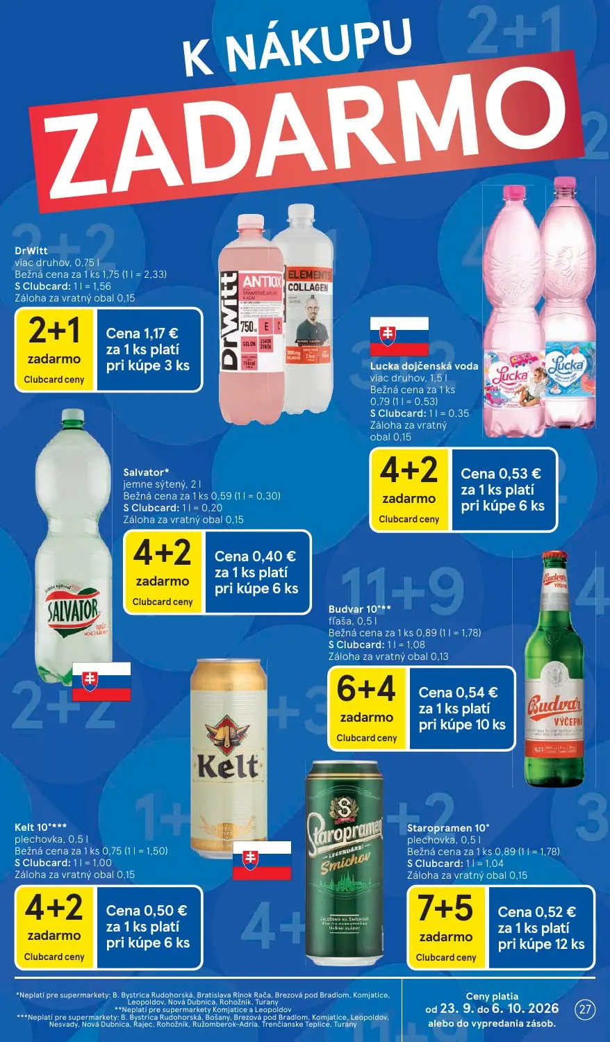 Tesco Supermarket leták, strana 27 z 32 — DrWitt, Lucka dojčenská voda, Salvator jemne sýtený