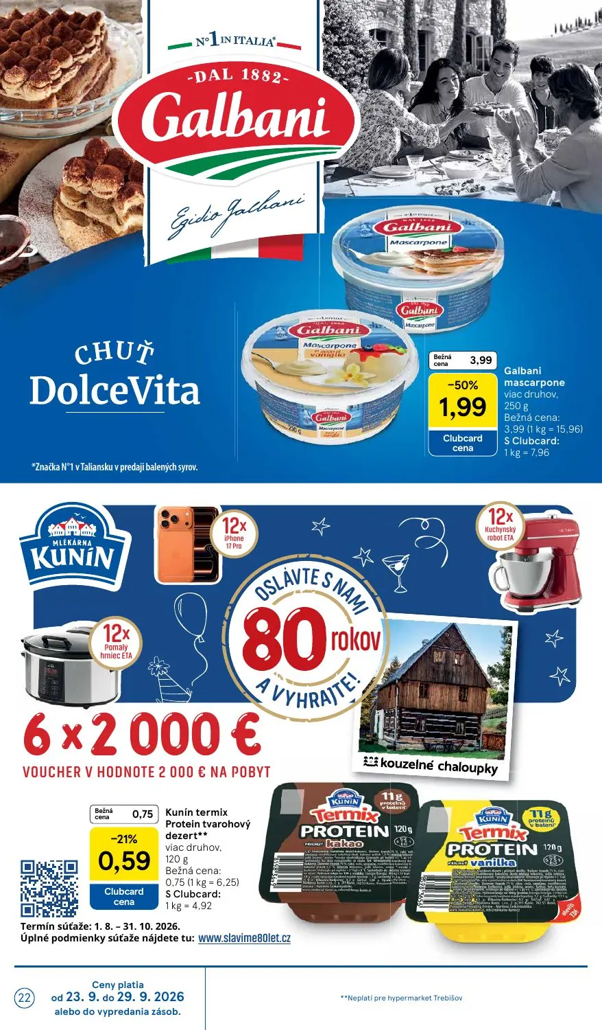 Tesco leták, strana 22 z 48 — Galbani mascarpone, Kunín termix Protein tvarohový dezert