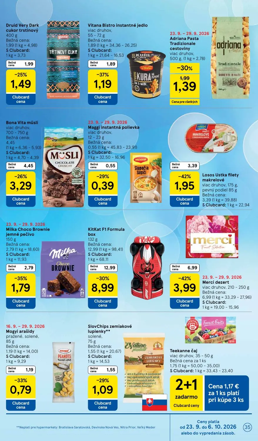 Tesco leták, strana 35 z 48 — KitKat F1 Formula box, Merci dezert, Losos Ustka filety makrelové
