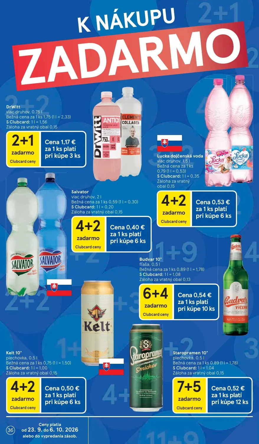 Tesco leták, strana 36 z 48 — DrWitt viac druhov, Salvator viac druhov, Lucka dojčenská voda viac druhov