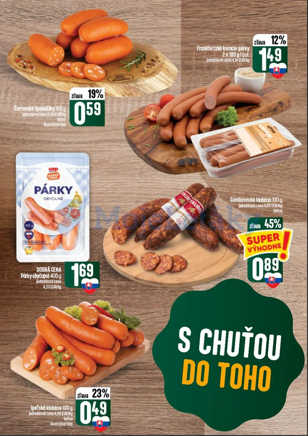 Coop Tempo leták, strana 14 z 60 — Gombasecká klobása, Frankfurtské kuracie párky, Ipeľská klobása