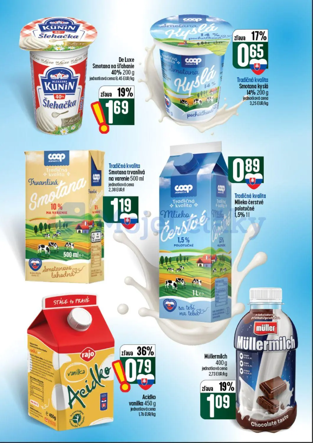 Coop Tempo leták, strana 23 z 60 — Acidko vanilka, De Luxe Smotana na šľahanie 40%, Müllermilch Chocolate taste