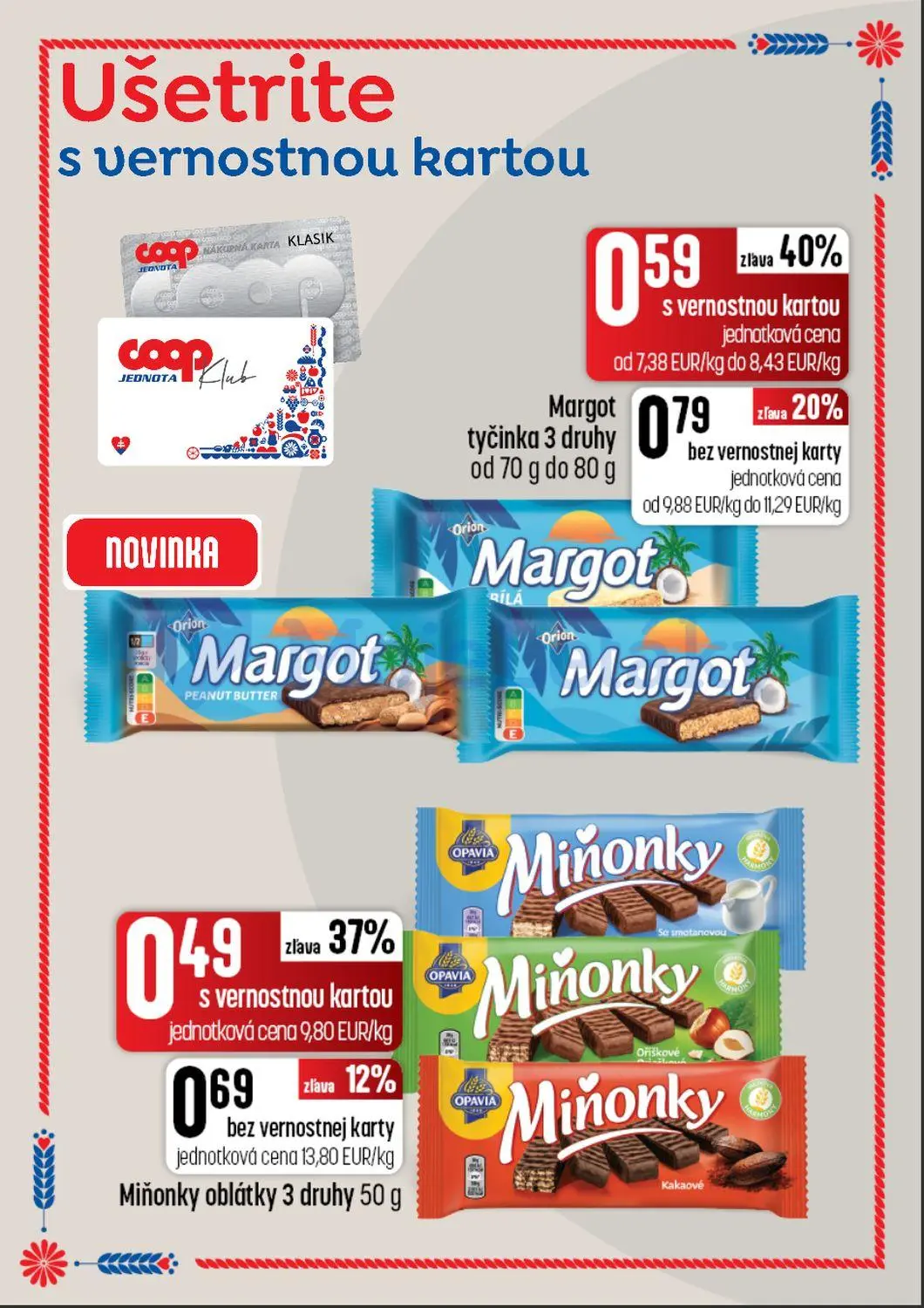 Coop Tempo leták, strana 35 z 60 — Margot tyčinka 3 druhy, Miňonky oblátky 3 druhy