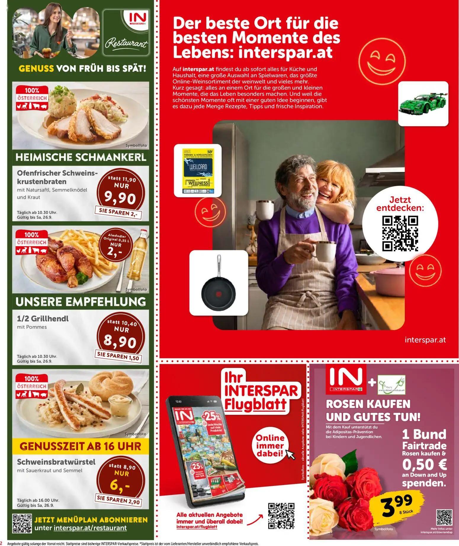 Interspar Prospekt, Seite 2 von 24 — Schweinsbratwürstel mit Sauerkraut und Semmel, Ofenfrischer Schweins- krustenbraten mit…