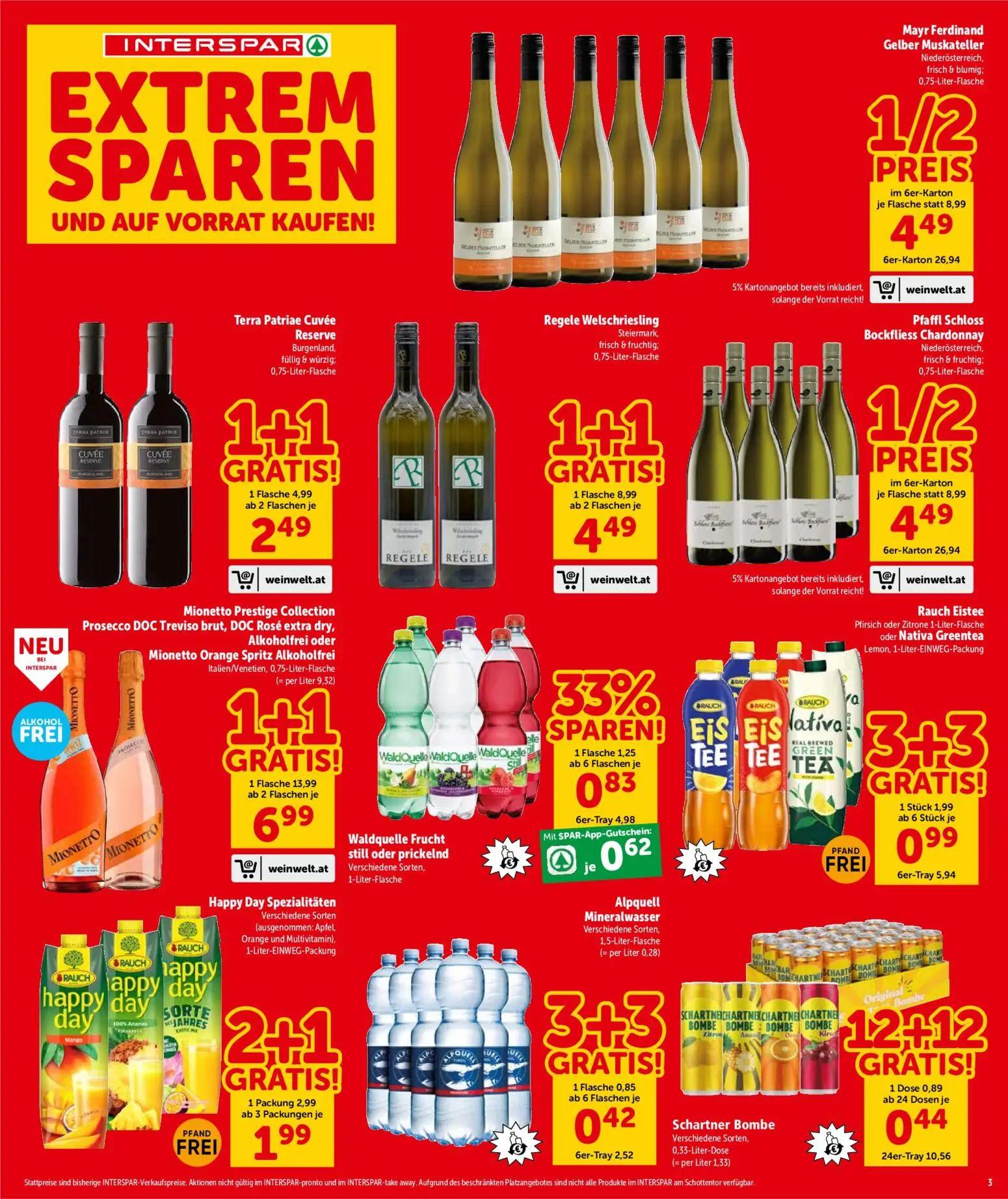 Interspar Prospekt, Seite 3 von 24 — Mionetto Prestige Collection Prosecco DOC Treviso brut, DOC Rosé extra dry, Alkoholfrei…