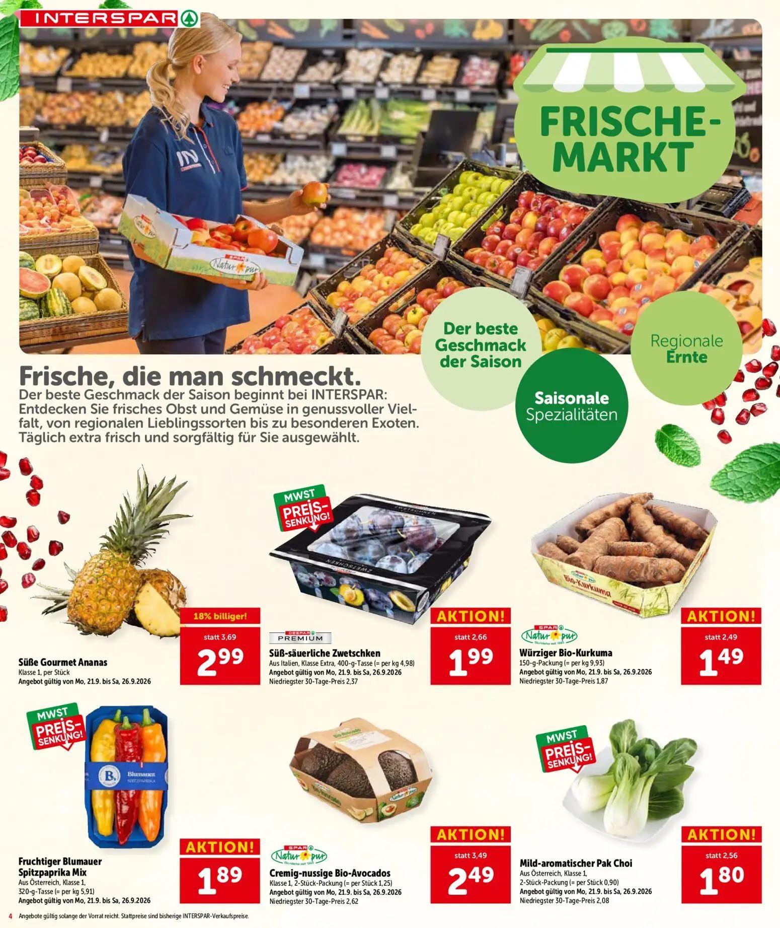 Interspar Prospekt, Seite 4 von 24 — Würziger Bio-Kurkuma, Cremig-nussige Bio-Avocados, Mild-aromatischer Pak Choi