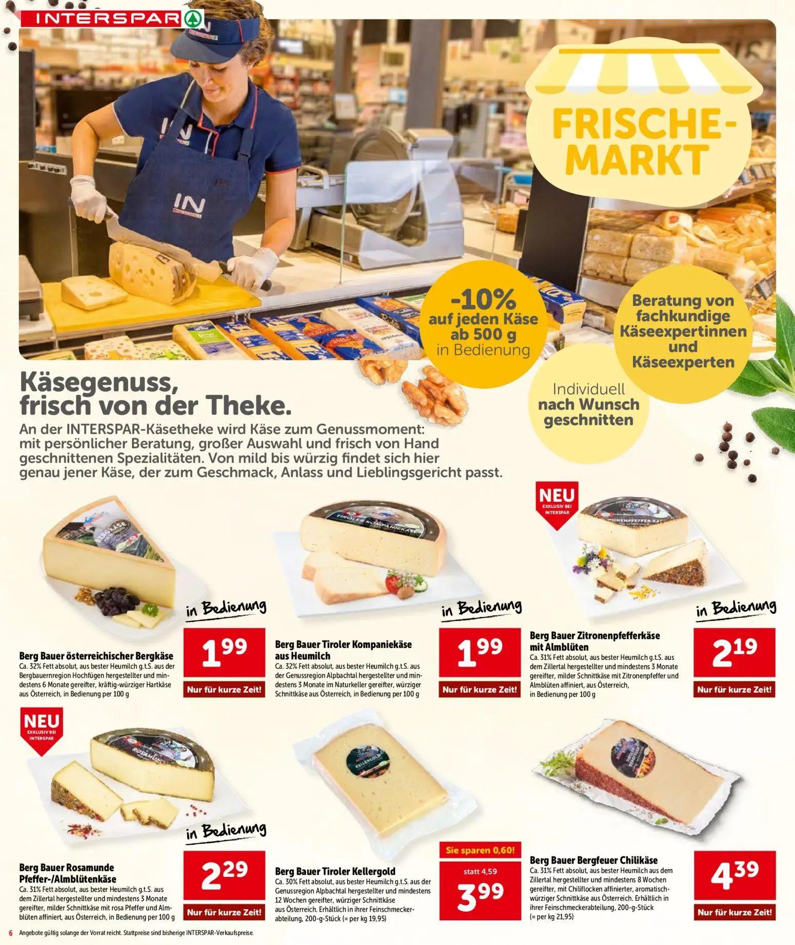 Interspar Prospekt, Seite 6 von 24 — Berg Bauer Tiroler Kellergold, Berg Bauer österreichischer Bergkäse, Berg Bauer Tiroler…