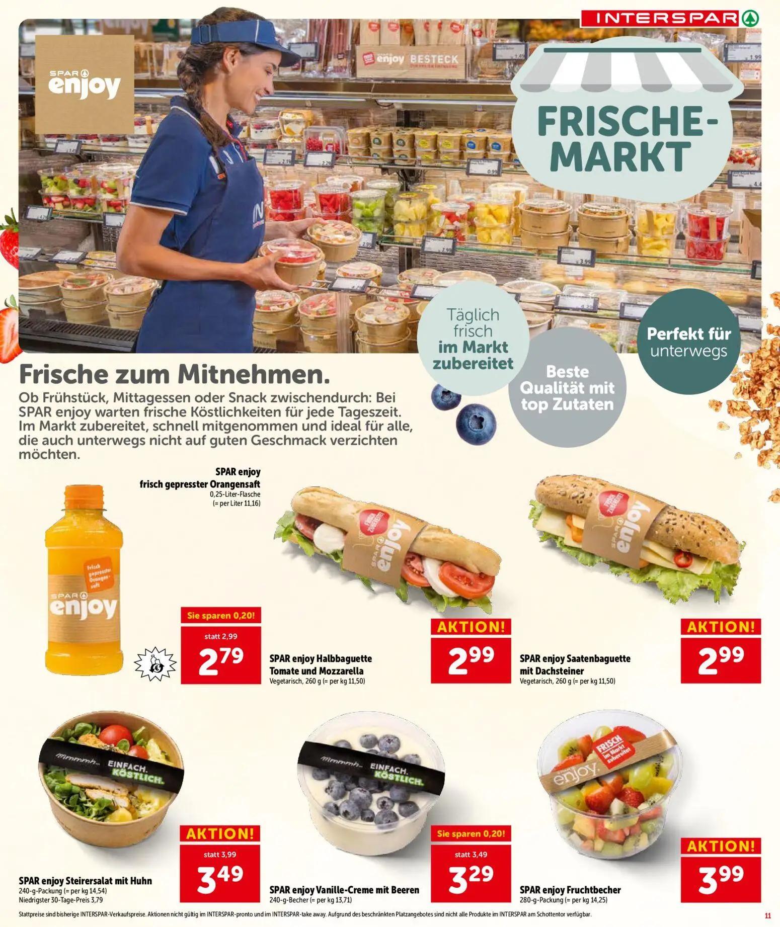 Interspar Prospekt, Seite 11 von 24 — SPAR enjoy Steirersalat mit Huhn, SPAR enjoy frisch gepresster Orangensaft, SPAR enjoy…