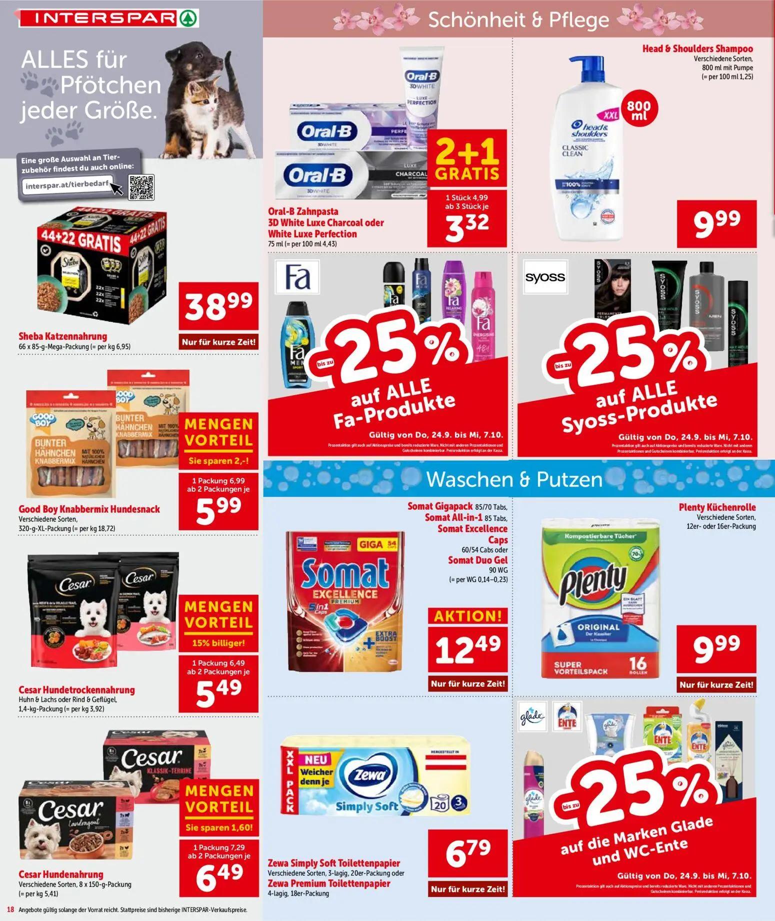 Interspar Prospekt, Seite 18 von 24 — Oral-B Zahnpasta 3D White Luxe Charcoal oder White Luxe Perfection, Good Boy Knabbermi…