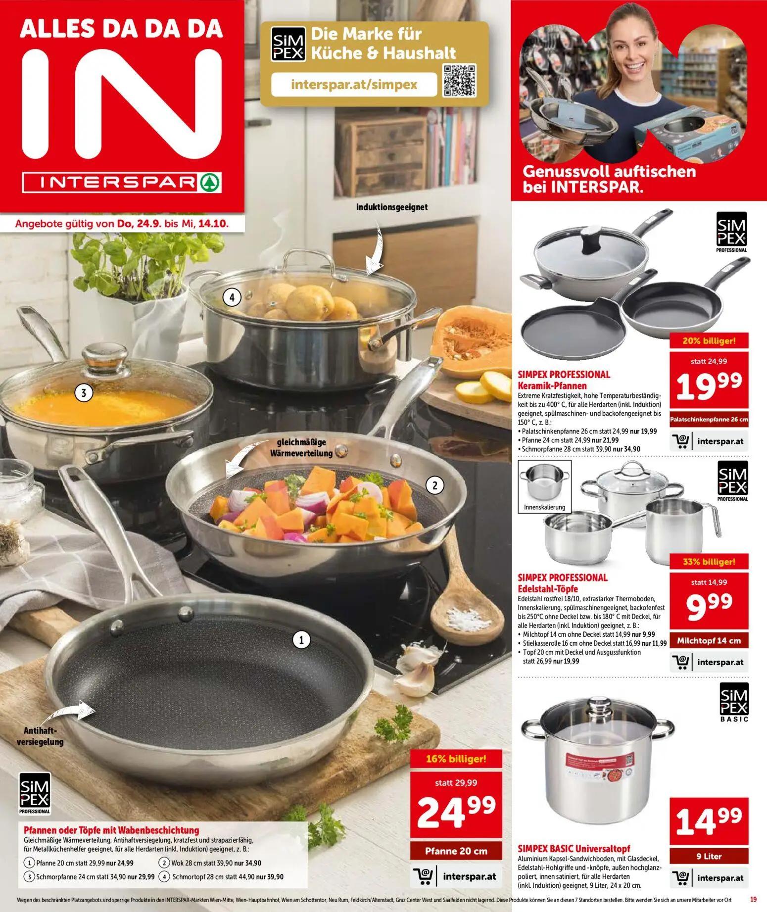 Interspar Prospekt, Seite 19 von 24 — SIMPEX PROFESSIONAL Edelstahl-Töpfe Topf mit Deckel und Ausgussfunktion, SIMPEX PROFES…