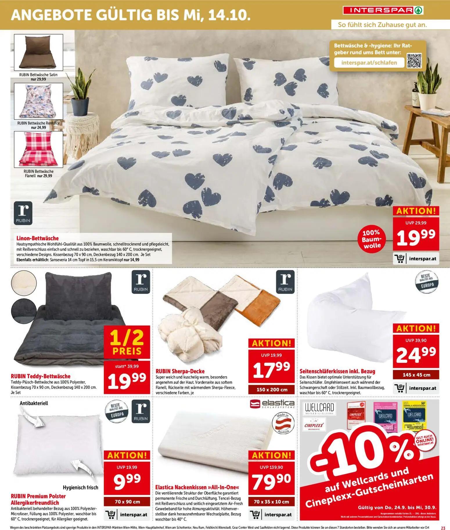 Interspar Prospekt, Seite 23 von 24 — Elastica Nackenkissen >>All-In-One<<, RUBIN Teddy-Bettwäsche, Seitenschläferkissen ink…