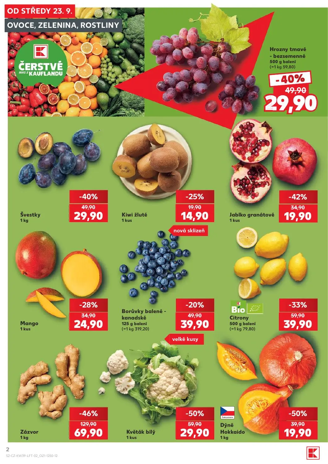Kaufland leták, strana 2 z 54 — Zázvor, Květák bílý, Hrozny tmavé - bezsemenné