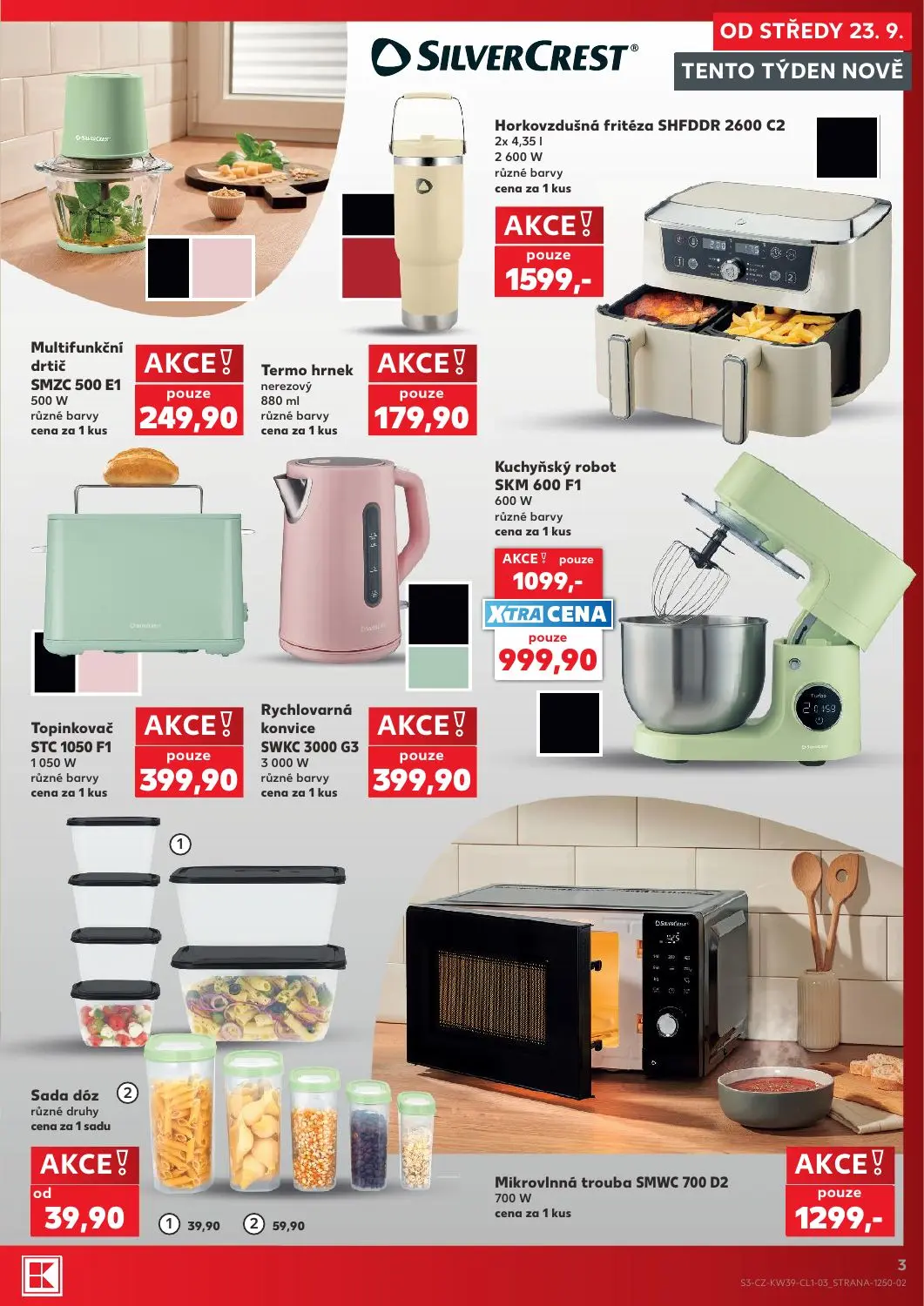 Kaufland leták, strana 3 z 14 — Kuchyňský robot SKM 600 F1, Multifunkční drtič SMZC 500 E1, Termo hrnek nerezový