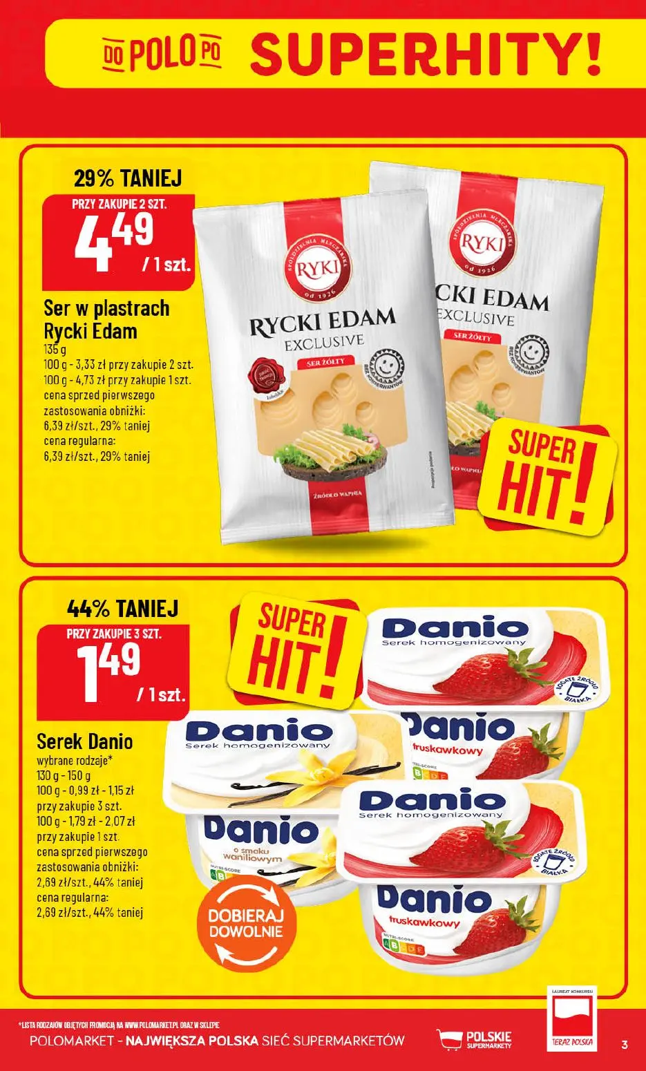 POLOmarket gazetka, strona 3 z 76 — Ser w plastrach Rycki Edam, Serek Danio wybrane rodzaje