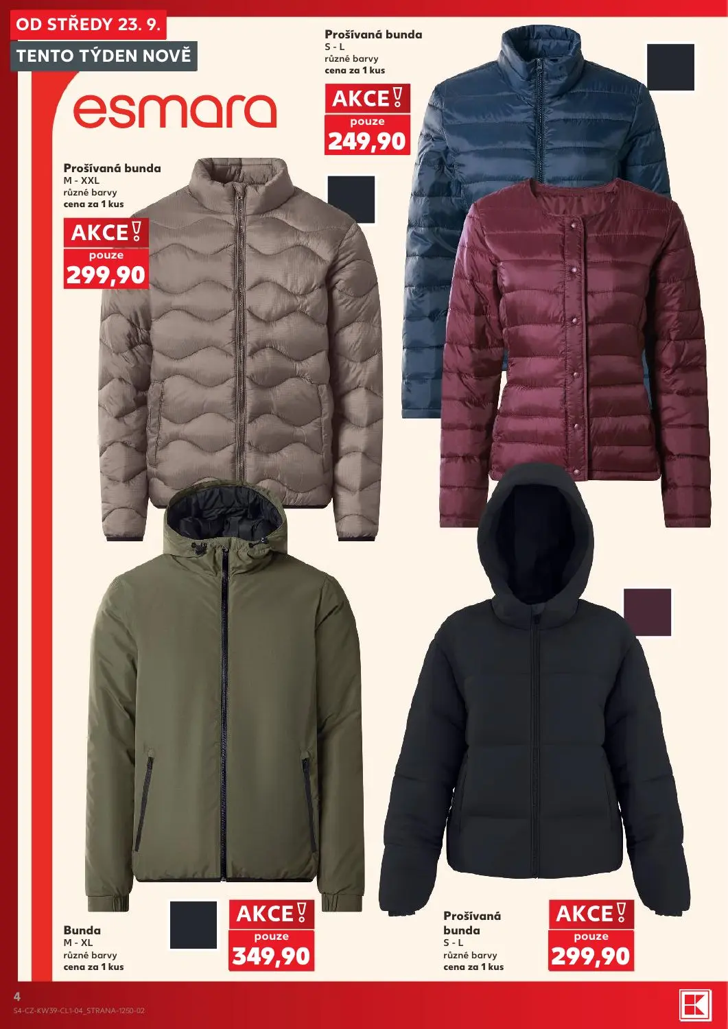 Kaufland leták, strana 4 z 14 — Prošívaná bunda, Prošívaná bunda, Bunda