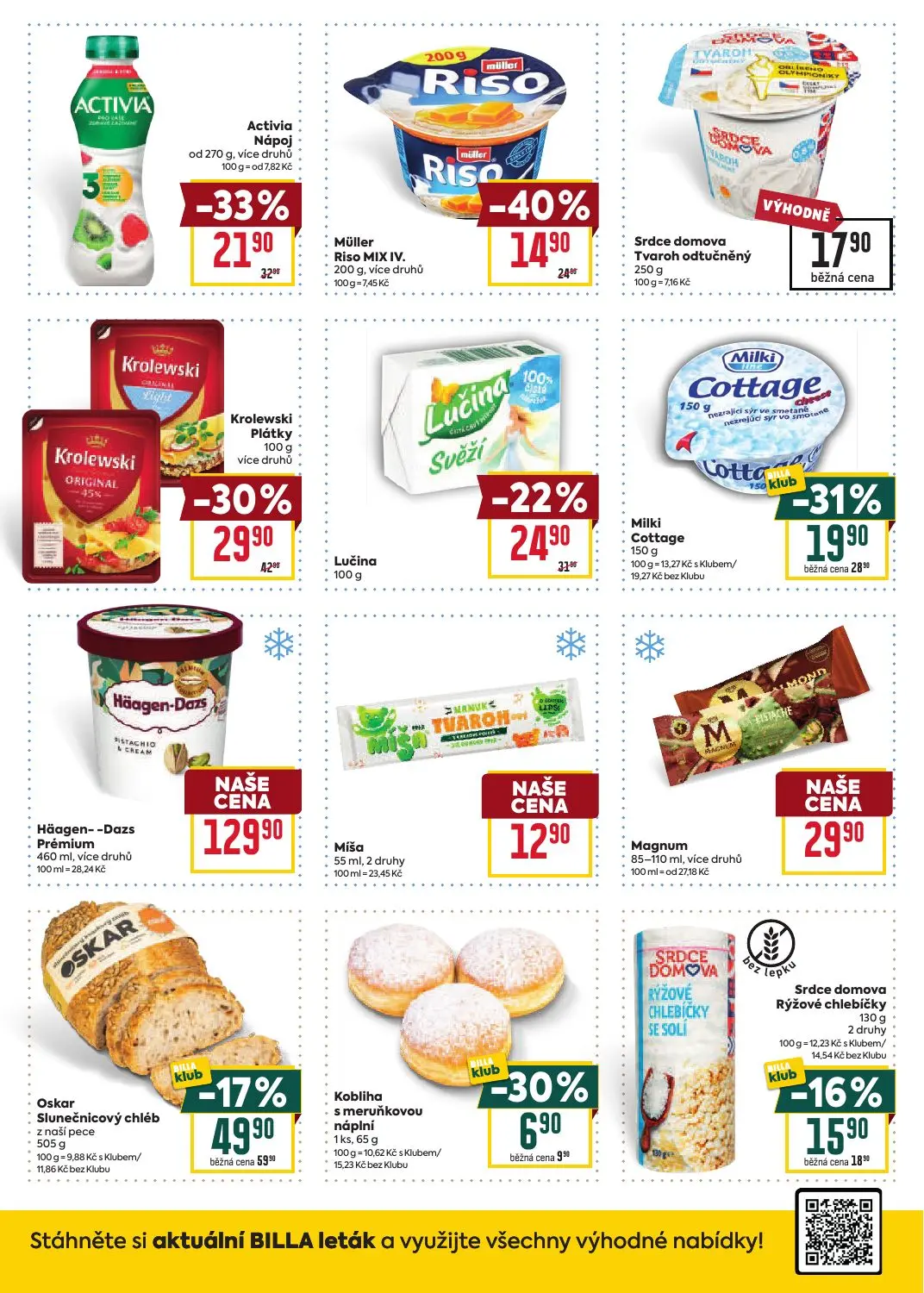 Billa leták, strana 4 z 8 — Krolewski Plátky, Activia Nápoj, Oskar Slunečnicový chléb