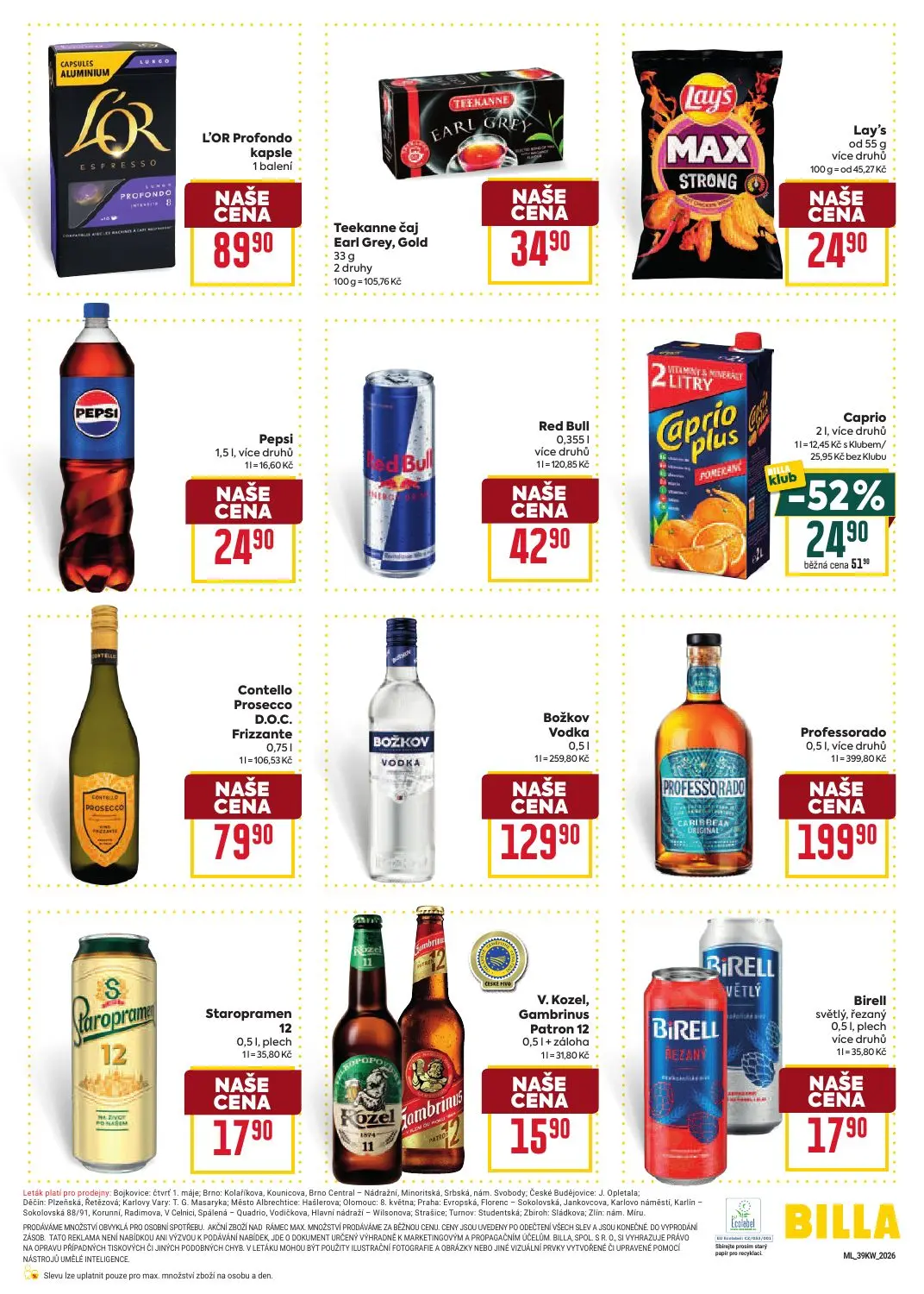 Billa leták, strana 6 z 8 — Caprio, L'OR Profondo kapsle, Teekanne čaj Earl Grey, Gold