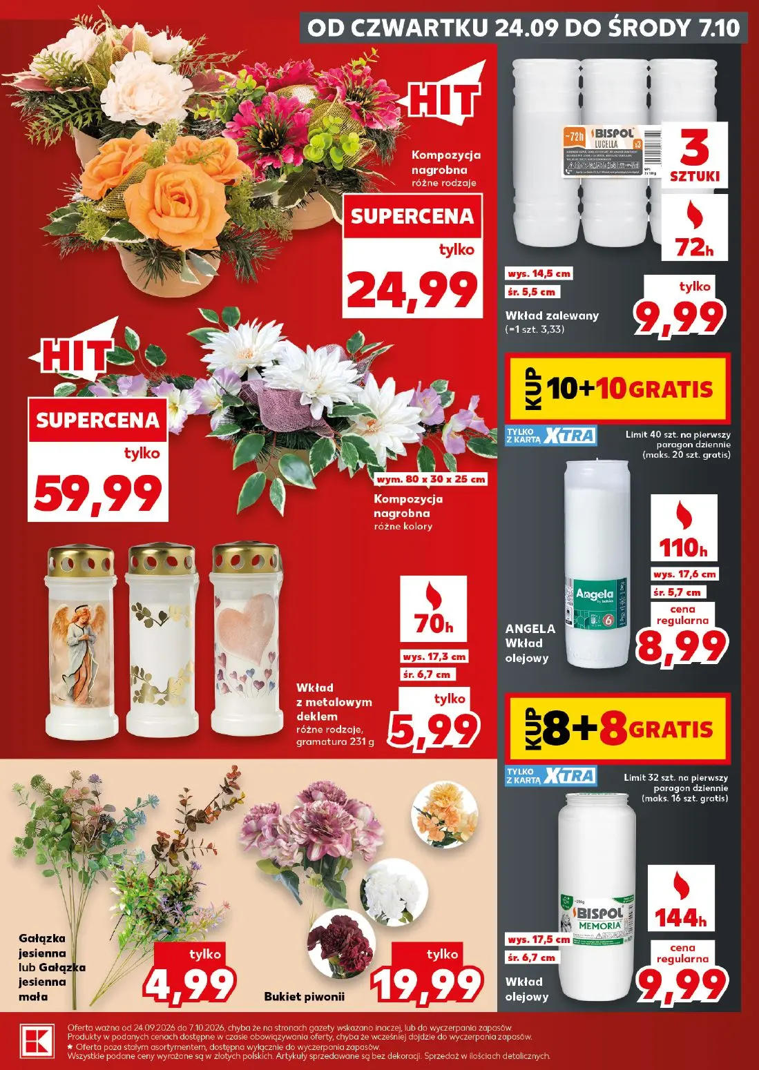 Kaufland gazetka, strona 7 z 16 — Kompozycja nagrobna różne rodzaje, Wkład zalewany (=1 szt. 3,33), Kompozycja nagrobna różn…