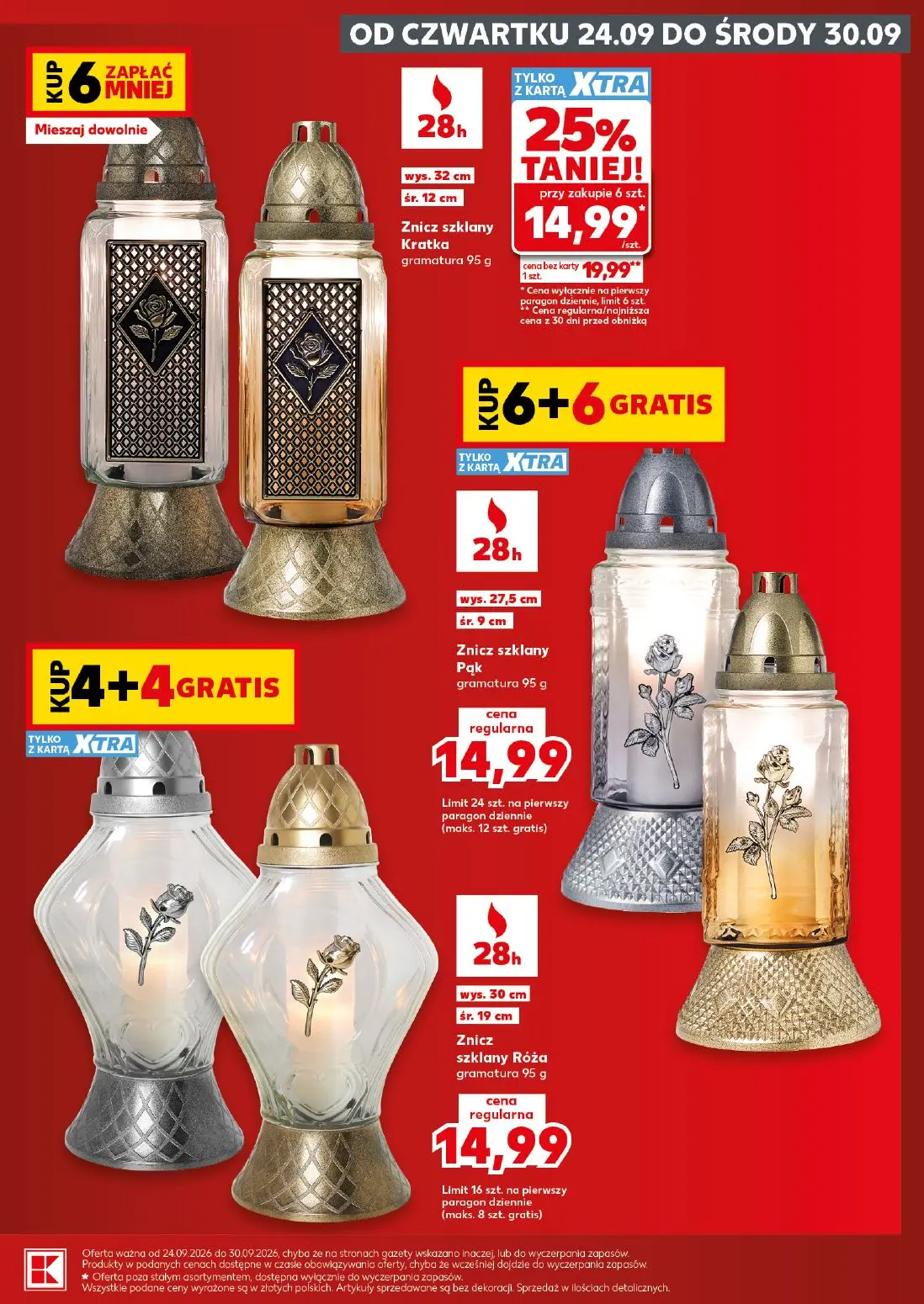 Kaufland gazetka, strona 5 z 20 — Znicz szklany Kratka gramatura 95 g, Znicz szklany Pąk gramatura 95 g, Znicz szklany Róża …