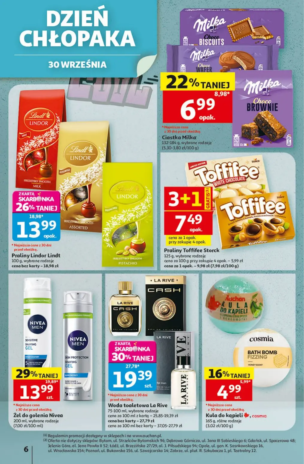 Auchan gazetka, strona 6 z 41 — Woda toaletowa La Rive, Żel do golenia Nivea, Praliny Lindor Lindt