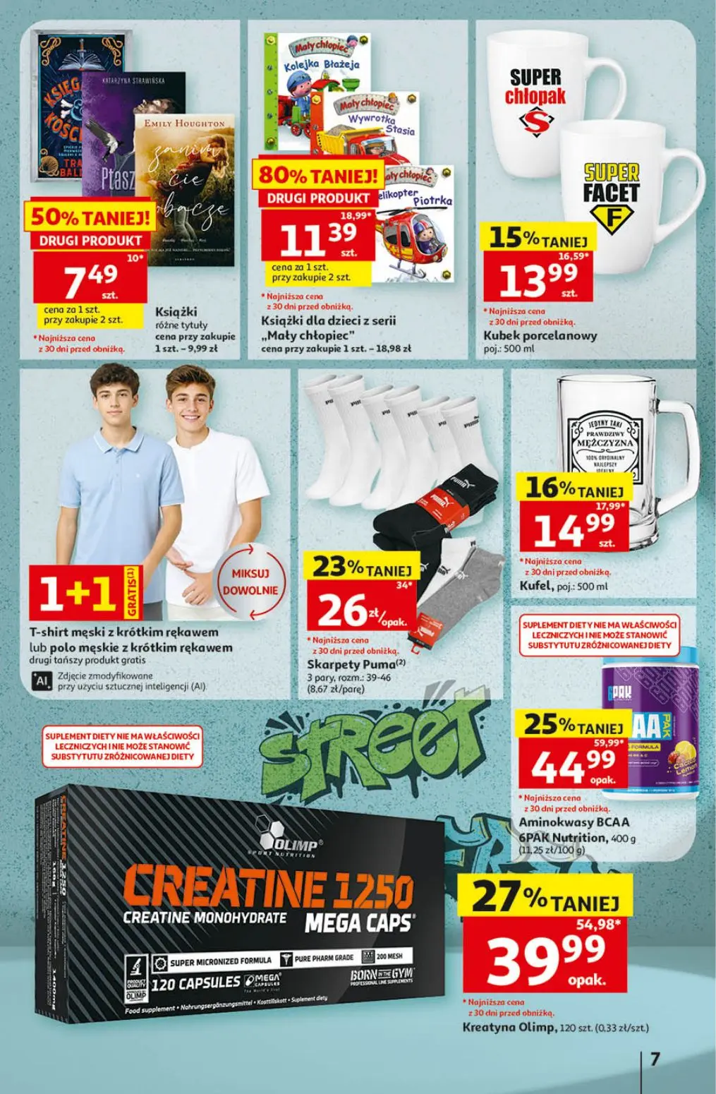 Auchan gazetka, strona 7 z 41 — Aminokwasy BCAA 6PAK Nutrition, Kreatyna Olimp, Skarpety Puma