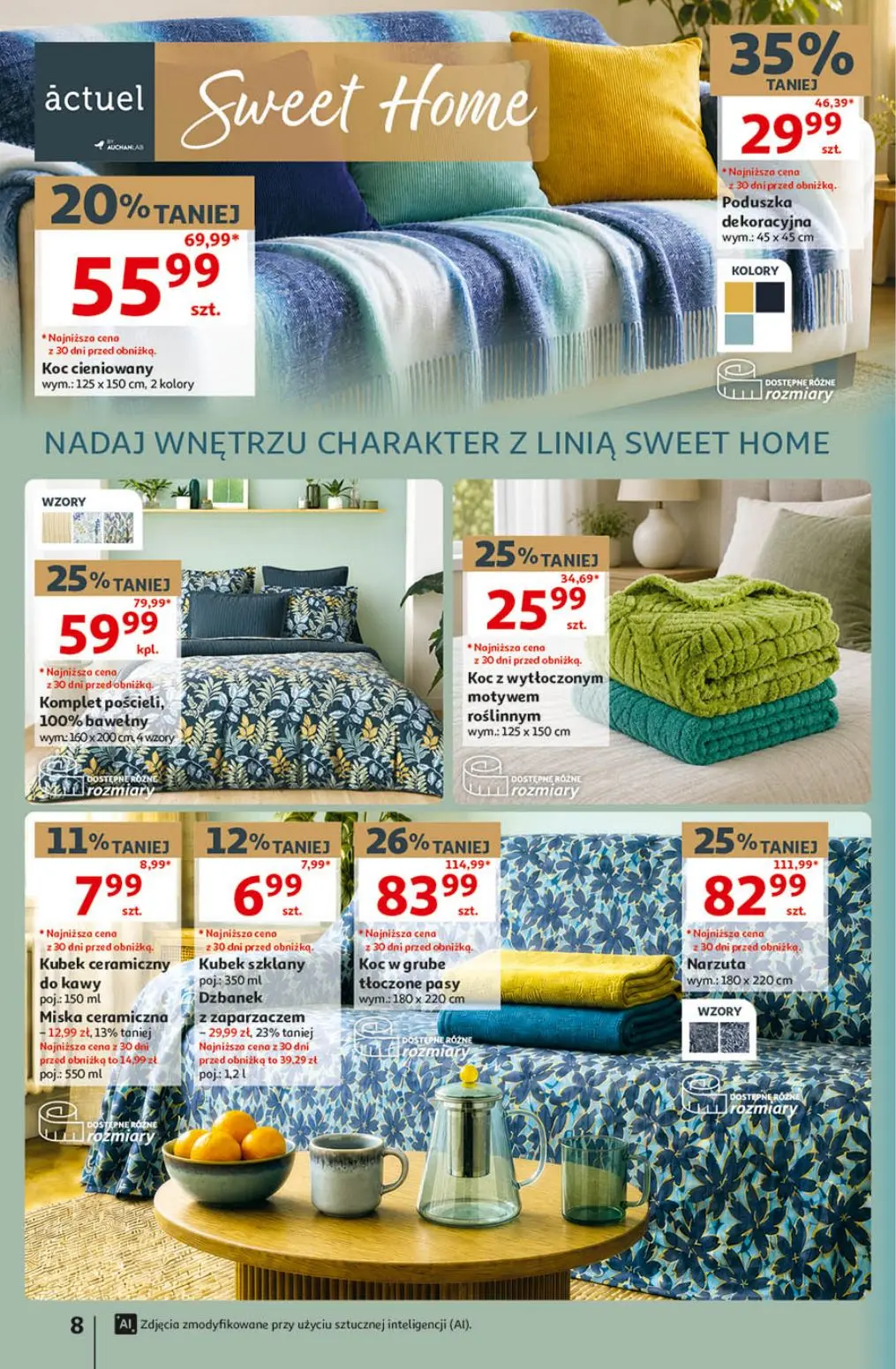 Auchan gazetka, strona 8 z 41 — Koc w grube tłoczone pasy, Narzuta, Komplet pościeli, 100% bawełny