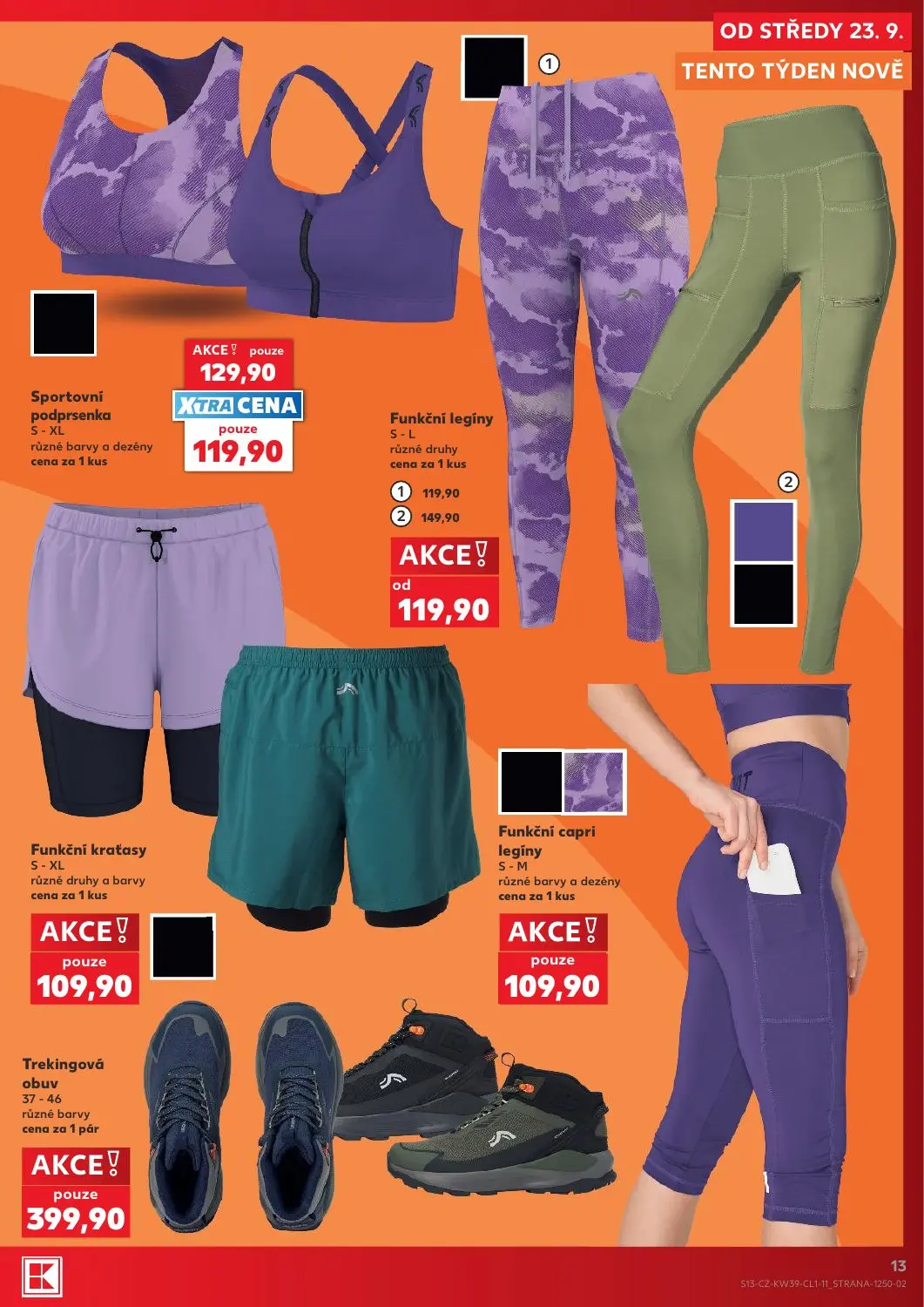Kaufland leták, strana 13 z 14 — Funkční legíny, Sportovní podprsenka, Funkční kraťasy