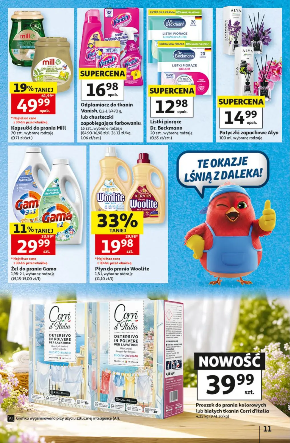 Auchan gazetka, strona 11 z 41 — Kapsułki do prania Mill, Płyn do prania Woolite, Żel do prania Gama