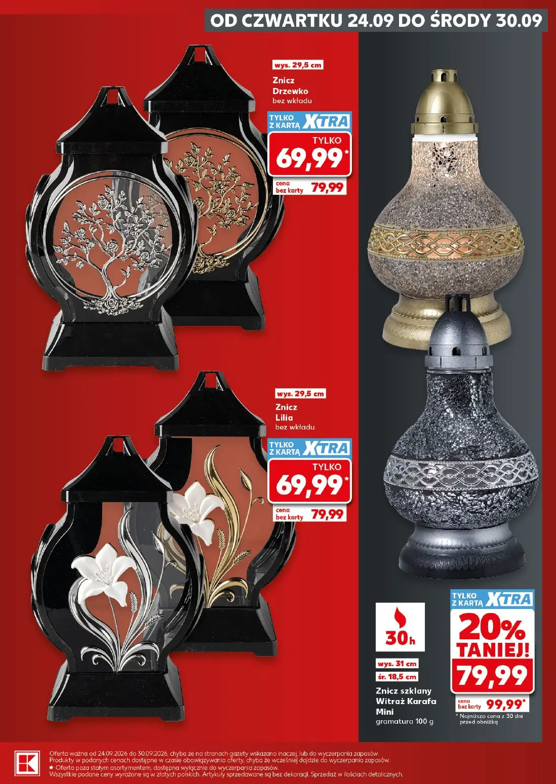 Kaufland gazetka, strona 13 z 20 — Znicz szklany Witraż Karafa Mini, Znicz Drzewko bez wkładu, Znicz Lilia bez wkładu