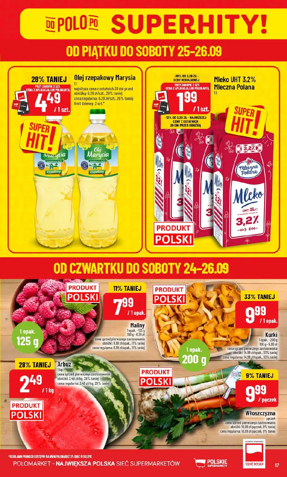 POLOmarket gazetka, strona 17 z 76 — Kurki, Olej rzepakowy Marysia, Mleko UHT 3,2% Mleczna Polana