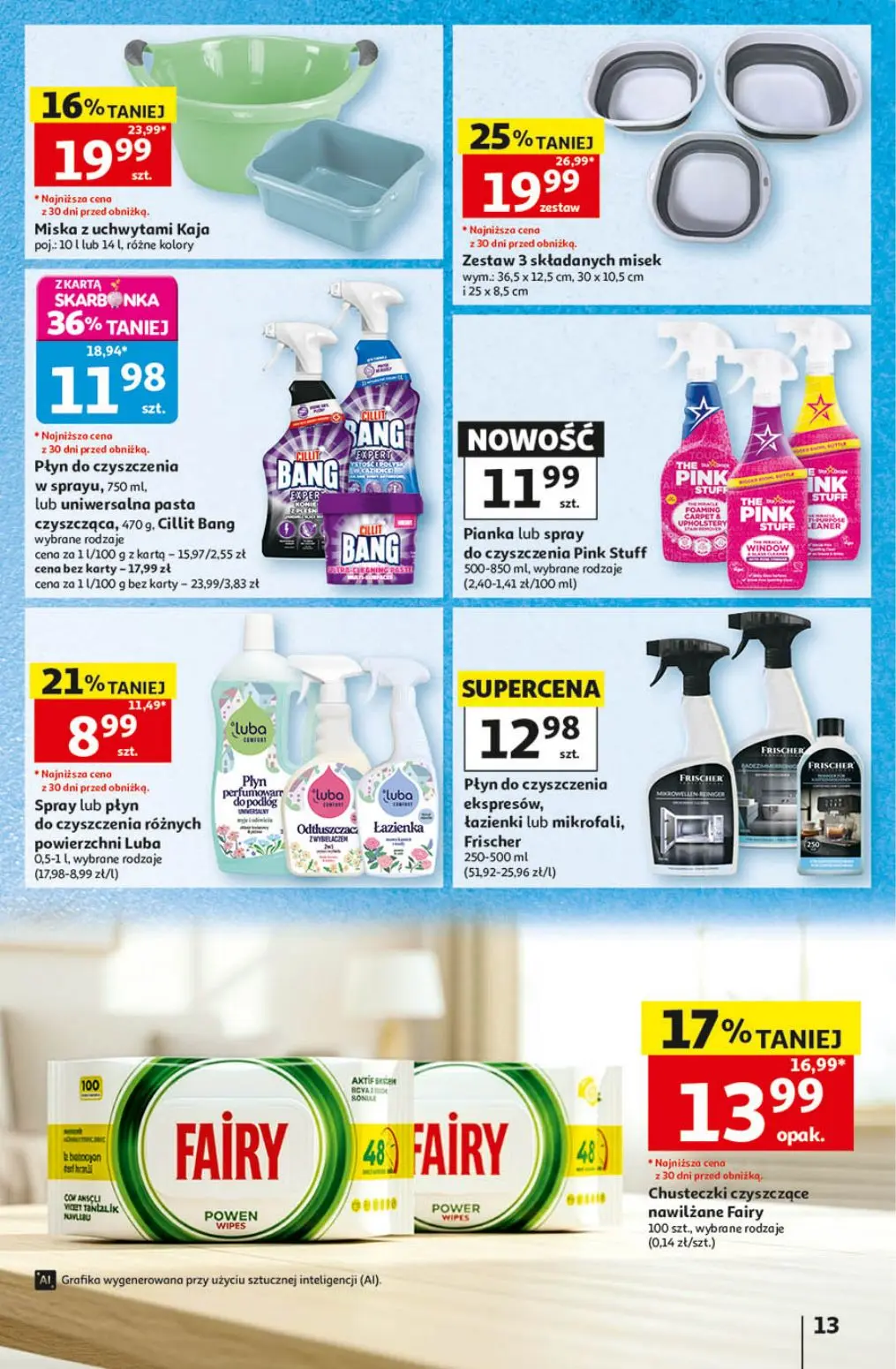 Auchan gazetka, strona 13 z 41 — Zestaw 3 składanych misek, Płyn do czyszczenia w sprayu, Cillit Bang, Miska z uchwytami Kaja