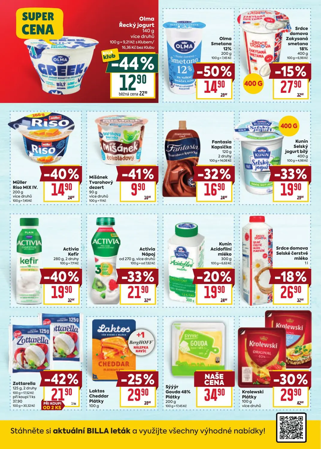 Billa leták, strana 18 z 41 — Zottarella, Olma Smetana, Activia Kefir