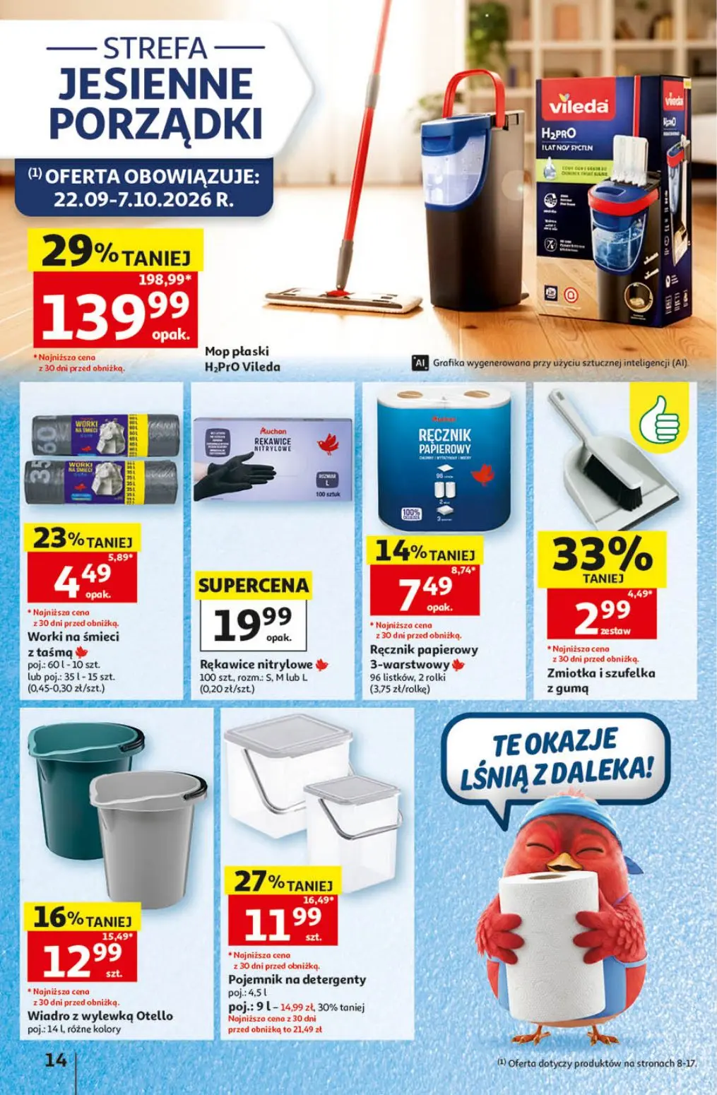 Auchan gazetka, strona 14 z 41 — Mop płaski H₂PrO Vileda, Pojemnik na detergenty, Wiadro z wylewką Otello
